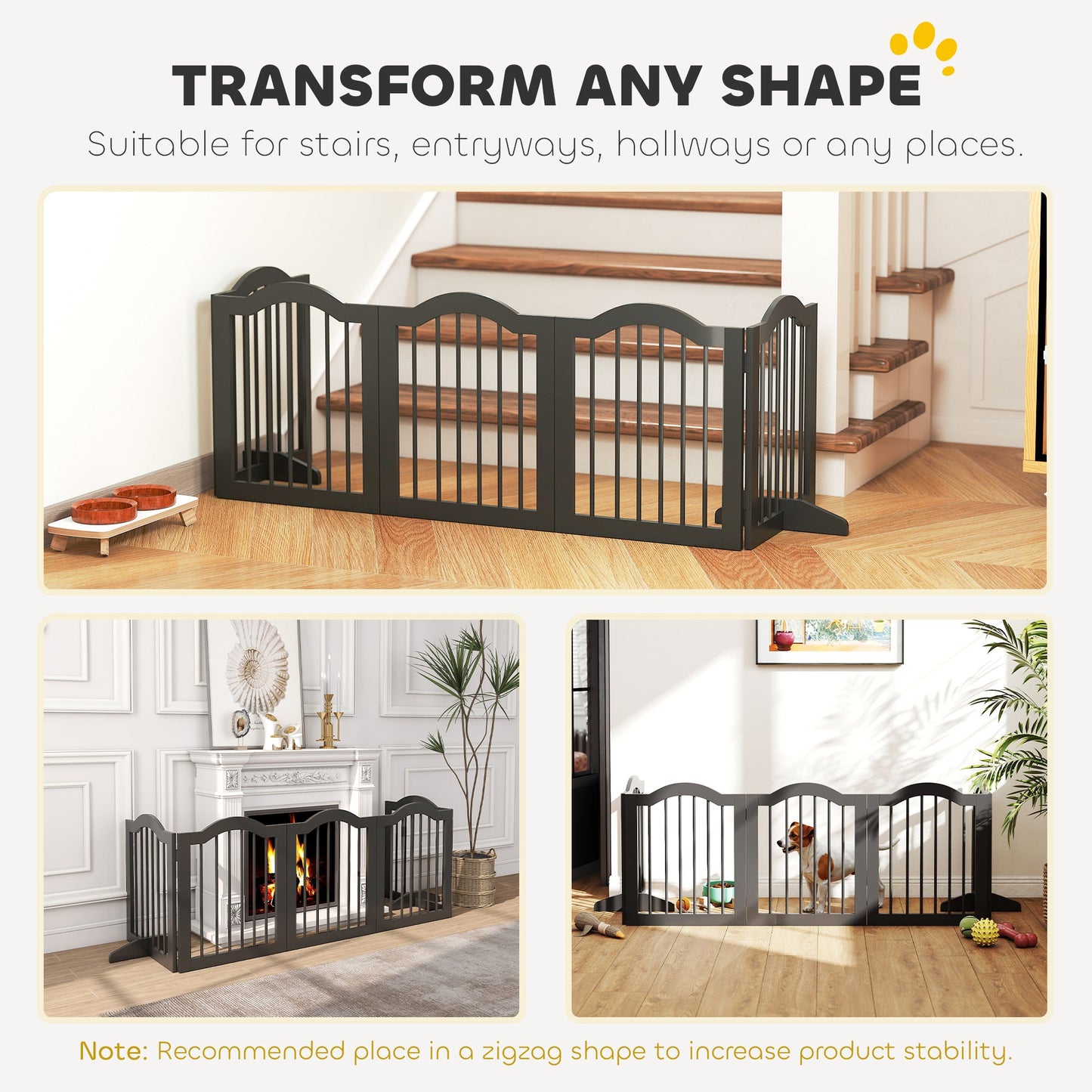 Wooden Foldable Dog Gate Panel Pet Fence Freestanding Safety Barrier for the House, Doorway, Stairs (Black)