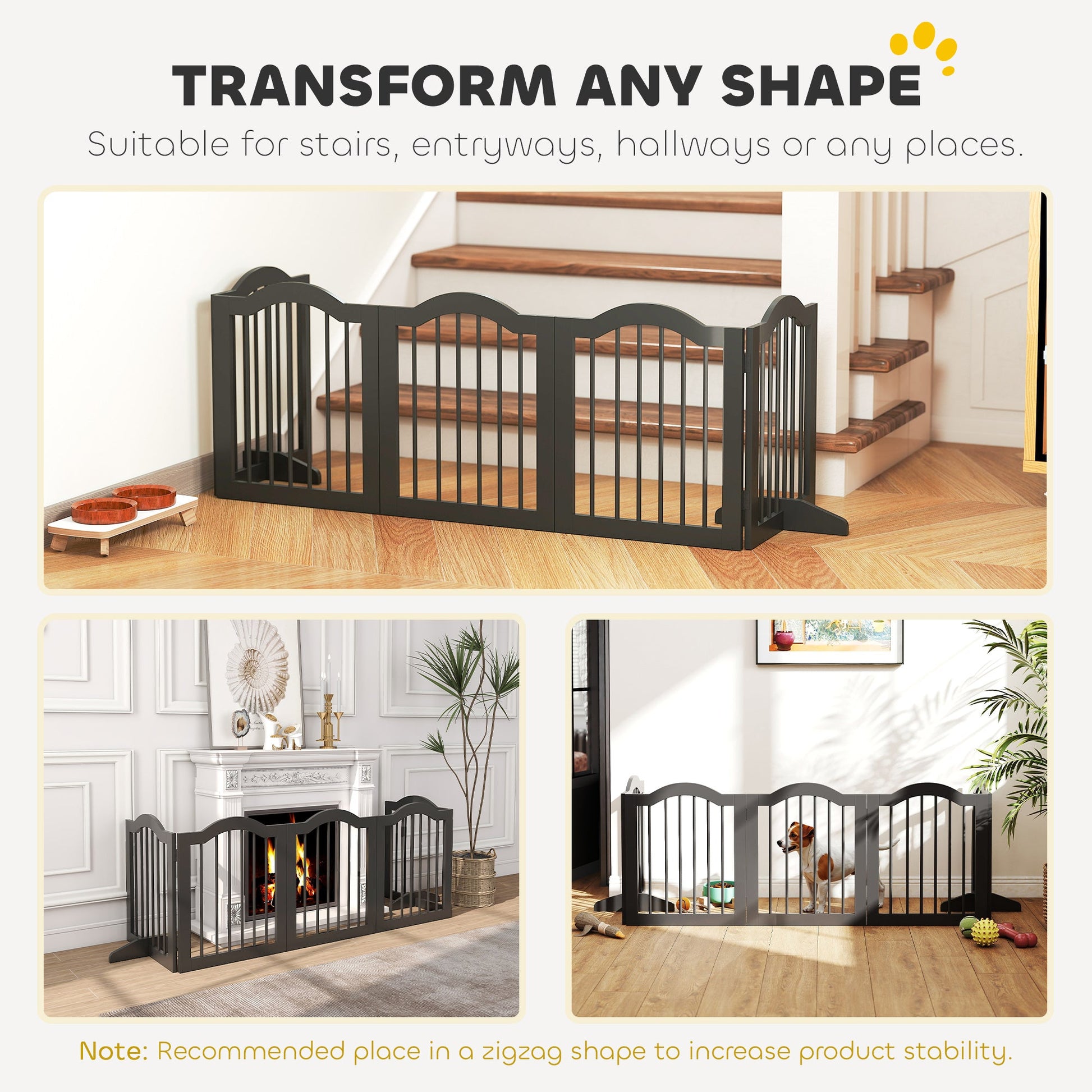 Wooden Foldable Dog Gate Panel Pet Fence Freestanding Safety Barrier for the House, Doorway, Stairs (Black)