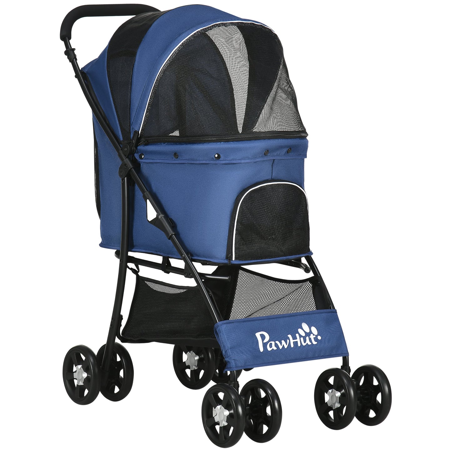 Dog Pram Dog Stroller Pet Pushchair with Universal Wheels, Brake for Small Breeds - Blue