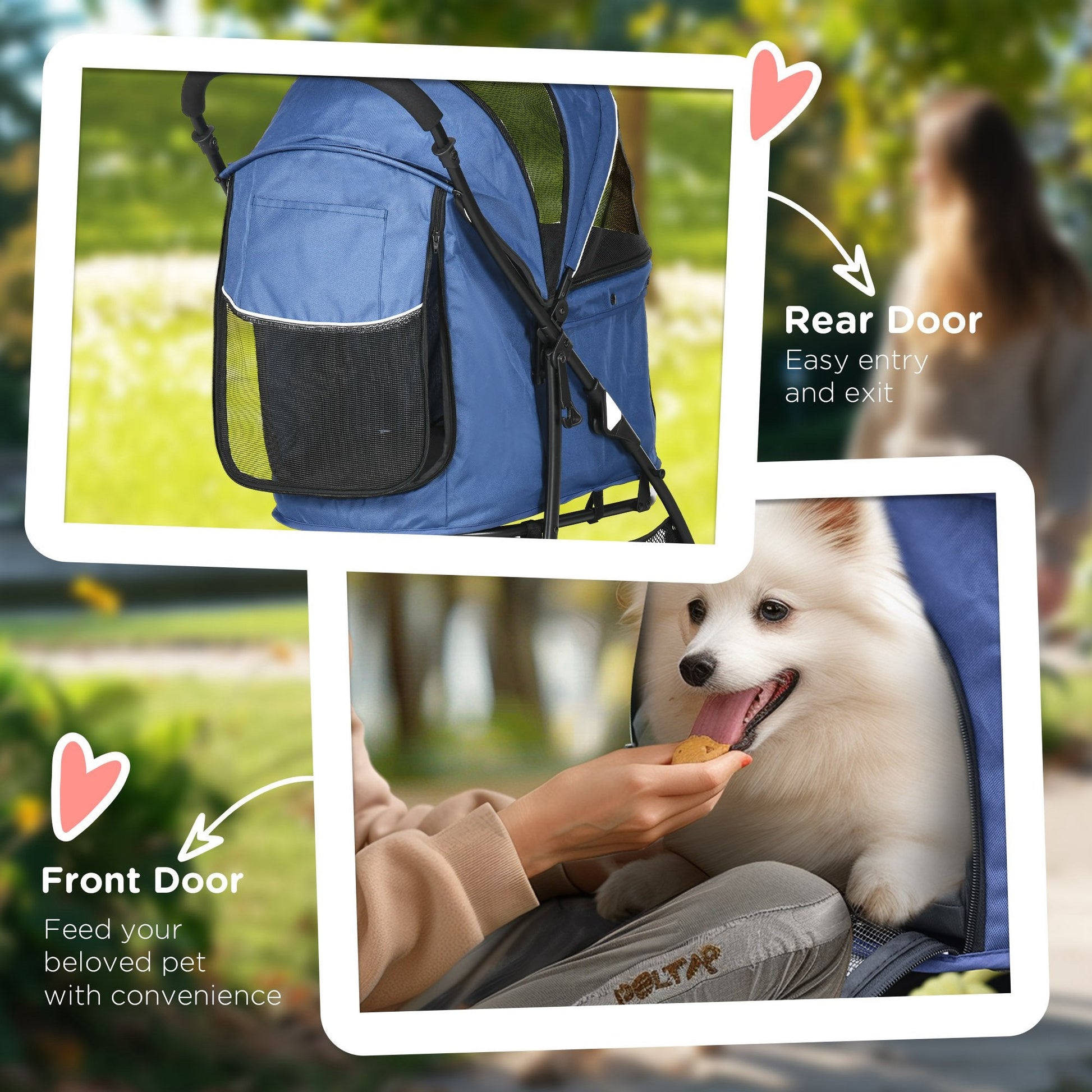 Dog Pram Dog Stroller Pet Pushchair with Universal Wheels, Brake for Small Breeds - Blue