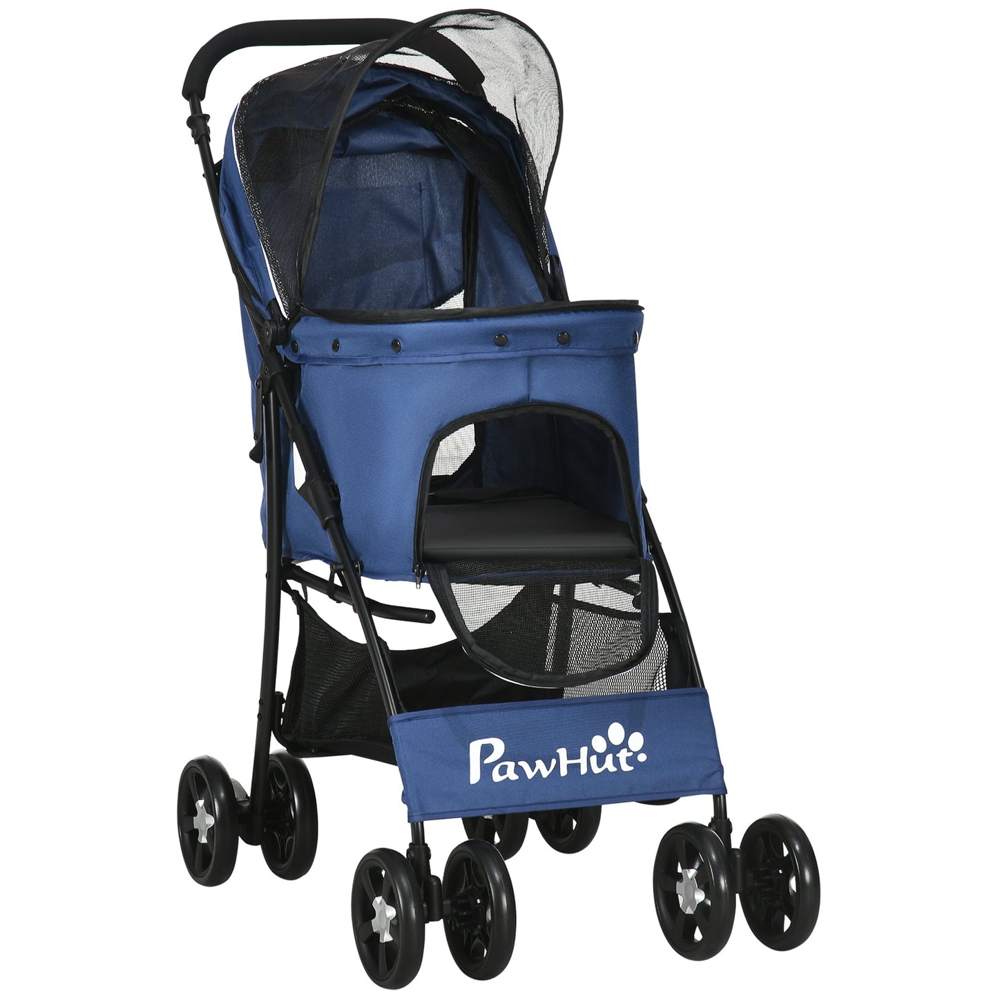 Dog Pram Dog Stroller Pet Pushchair with Universal Wheels, Brake for Small Breeds - Blue