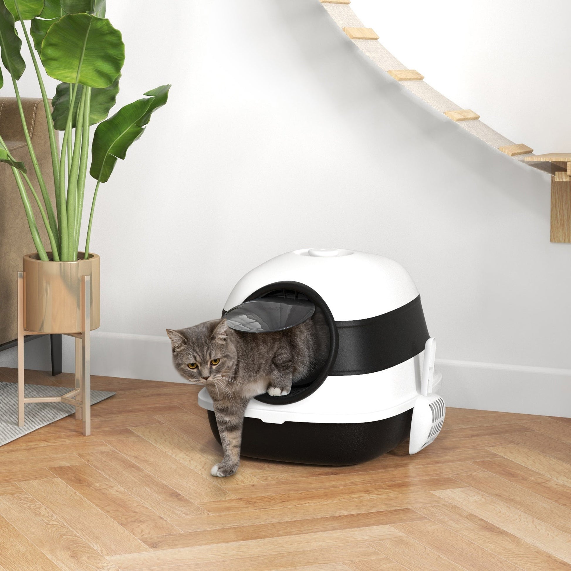 Foldable Cat Litter Box with Lid, Hooded Cat Litter Tray with High Sides, Air Freshener, Large Two-Way Entrance, Scoop, Black