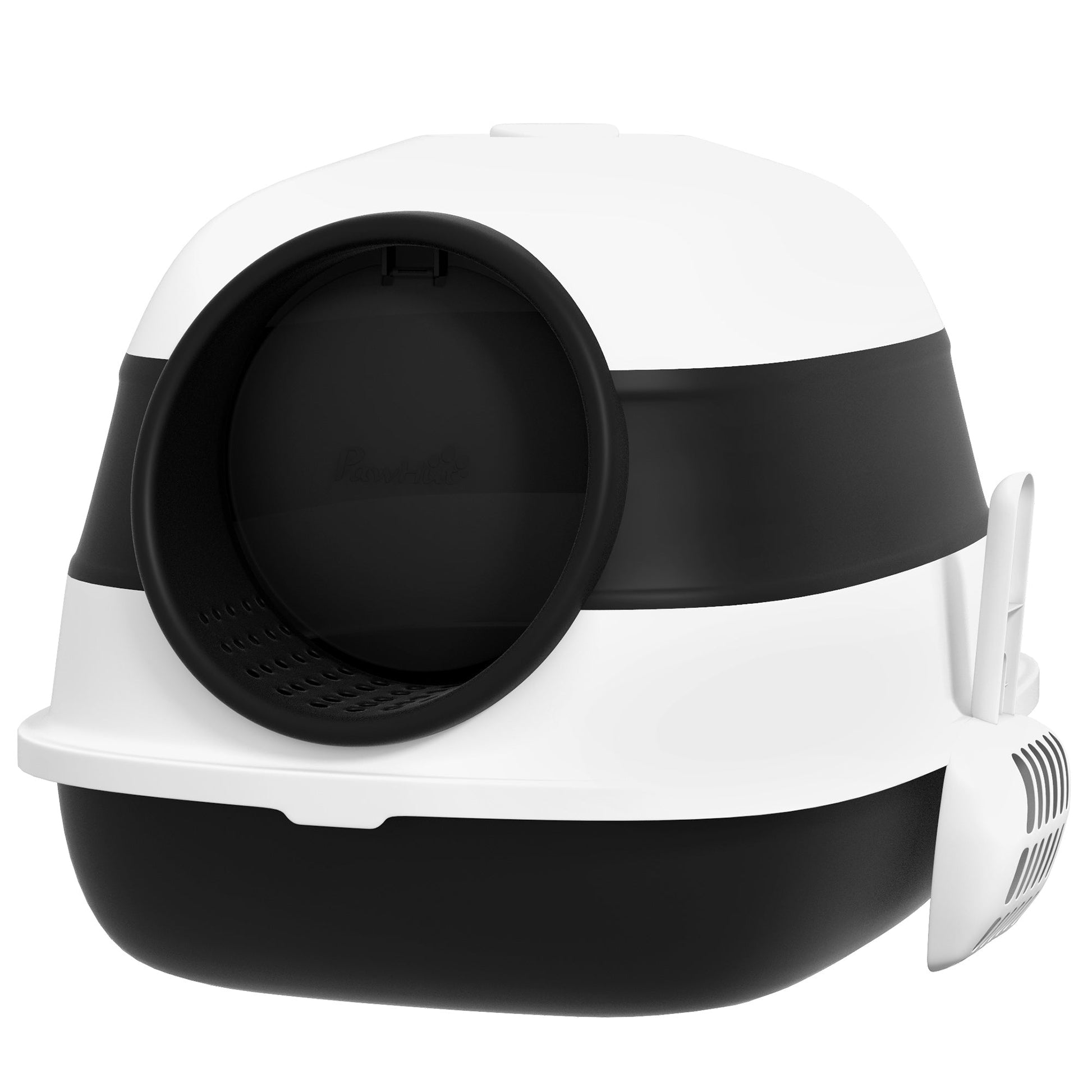 Foldable Cat Litter Box with Lid, Hooded Cat Litter Tray with High Sides, Air Freshener, Large Two-Way Entrance, Scoop, Black