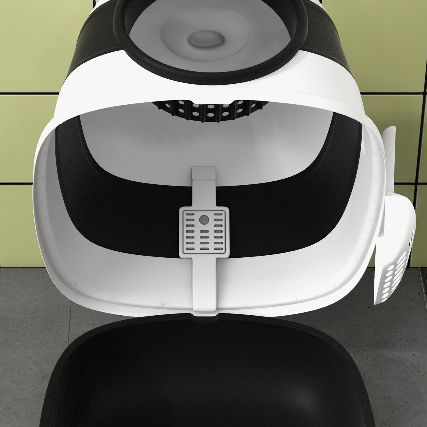 Foldable Cat Litter Box with Lid, Hooded Cat Litter Tray with High Sides, Air Freshener, Large Two-Way Entrance, Scoop, Black