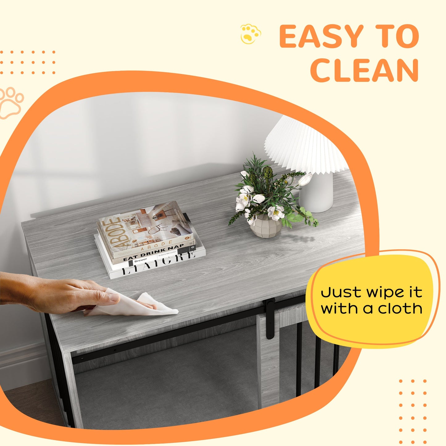 Dog Crate Furniture, Dog House Furniture Style for Extra Large Dogs, Dog Kennel with Removable Cushion for Indoor Use, 118 x 60 x 73 cm, Grey