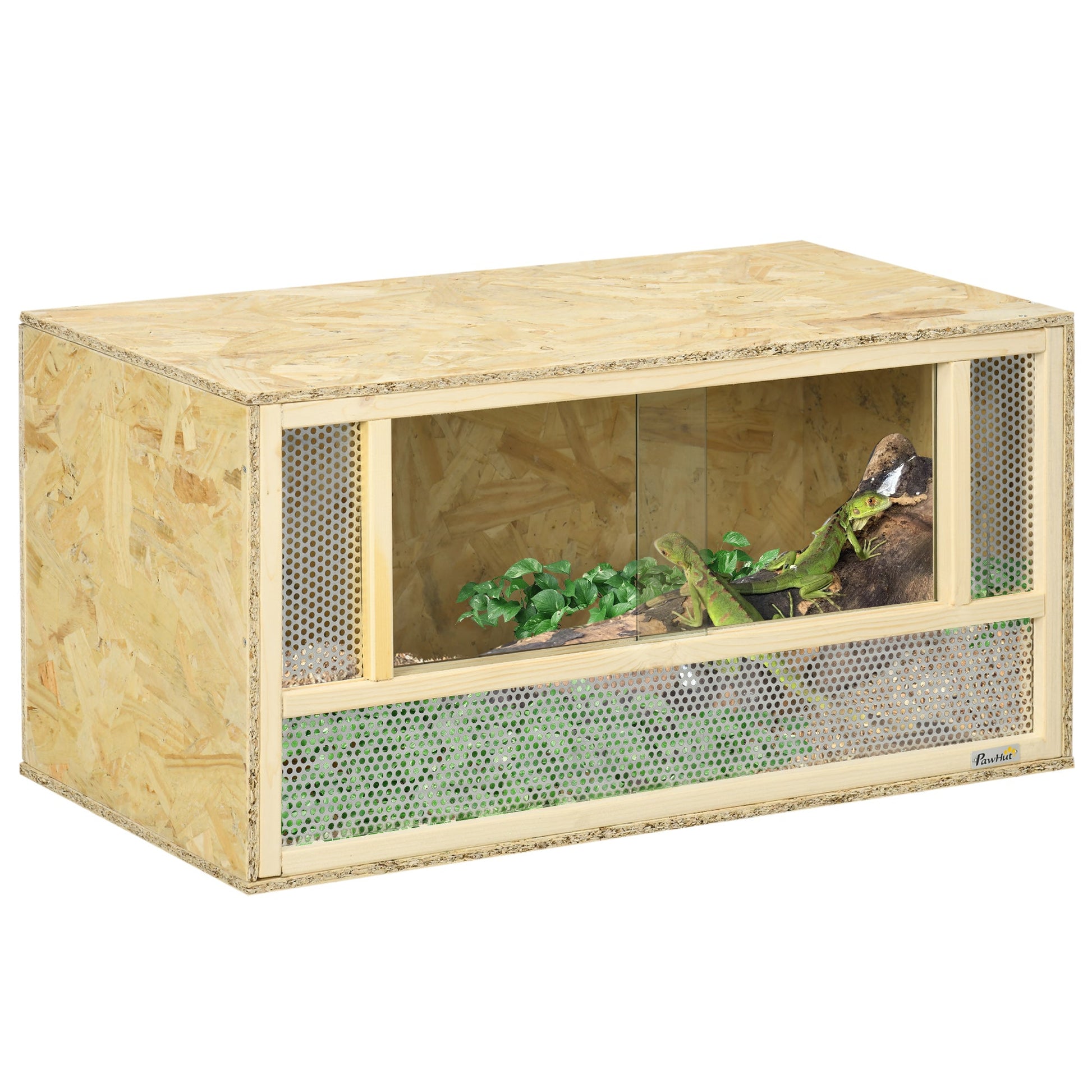 Reptile Terrarium Vivarium Habitat w/ Transparent Sliding Doors, Breathable Mesh, for Lizards, Horned Frogs, Snakes and Chameleons, 80 x 40 x 40 cm