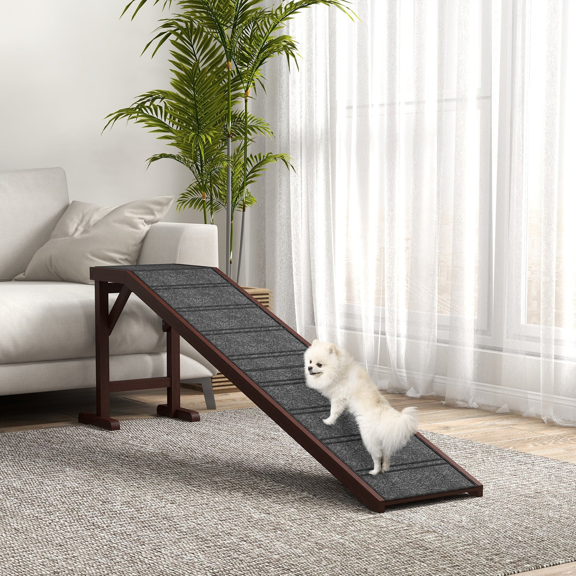 Pet Ramp for Dogs Cats  Non-Slip Carpet Top Platform - Brown & Grey