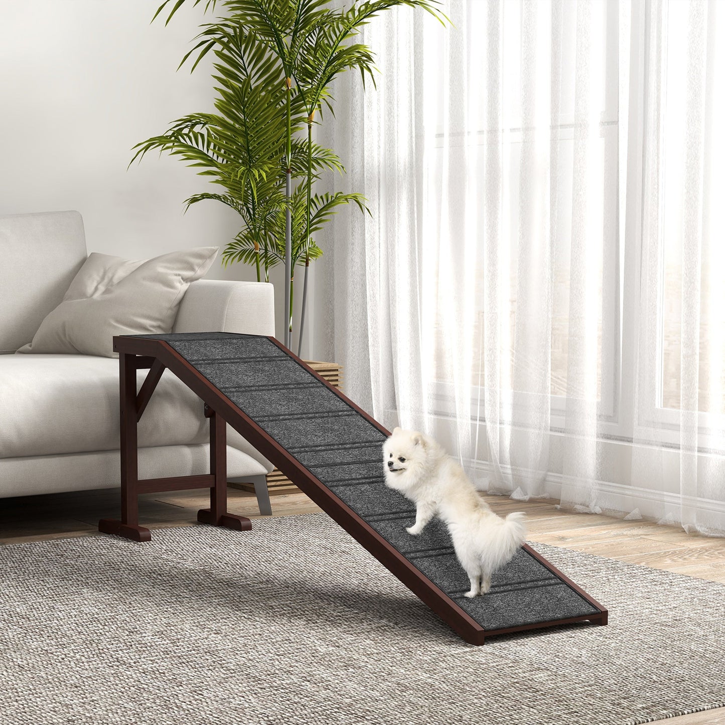 Pet Ramp for Dogs Cats  Non-Slip Carpet Top Platform - Brown & Grey