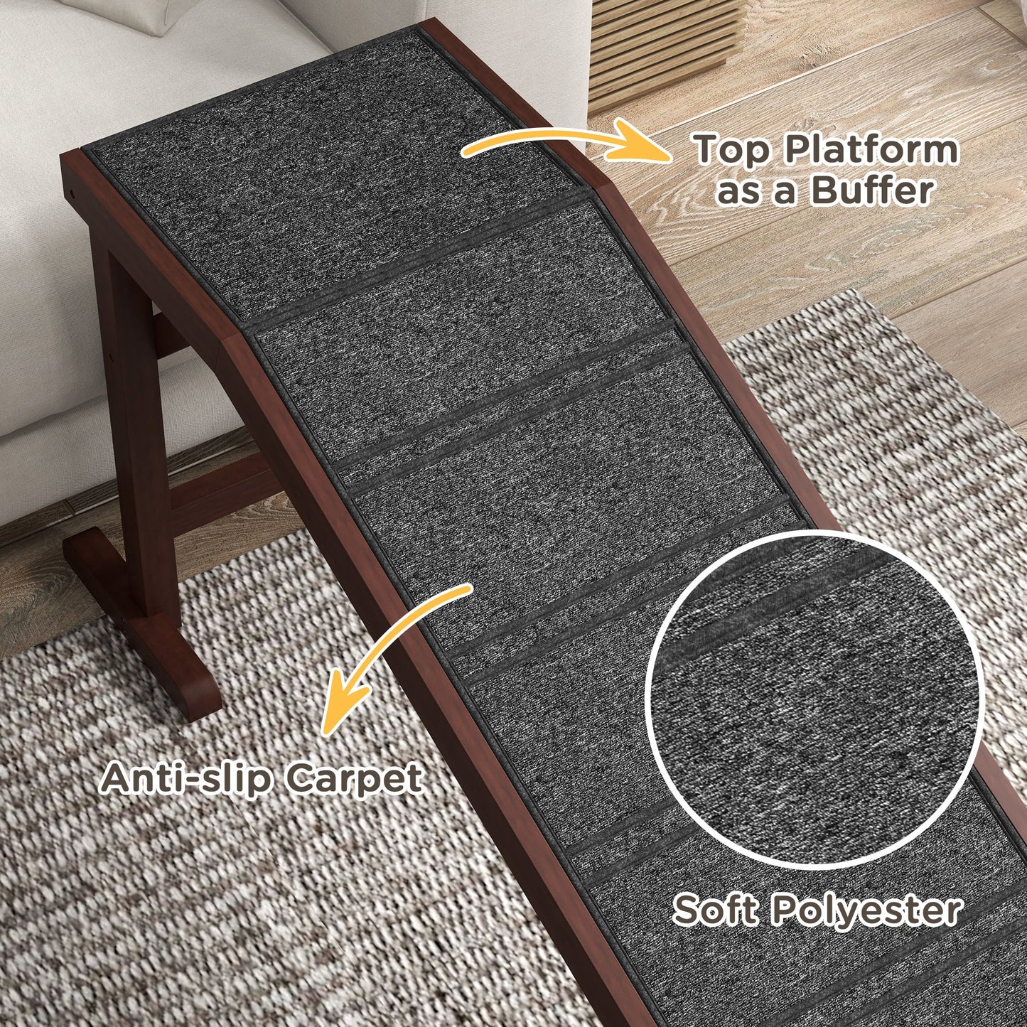 Pet Ramp for Dogs Cats  Non-Slip Carpet Top Platform - Brown & Grey