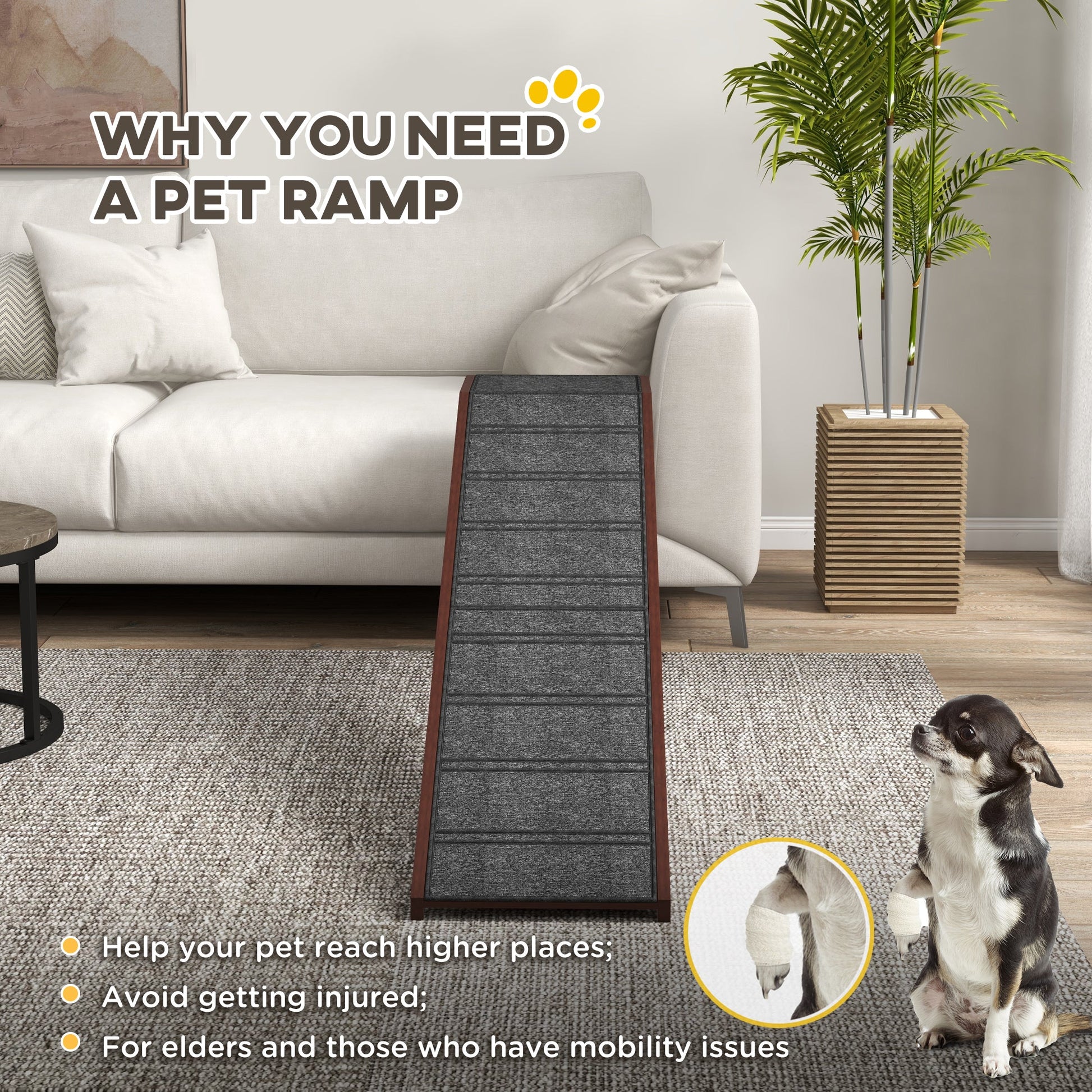 Pet Ramp for Dogs Cats  Non-Slip Carpet Top Platform - Brown & Grey