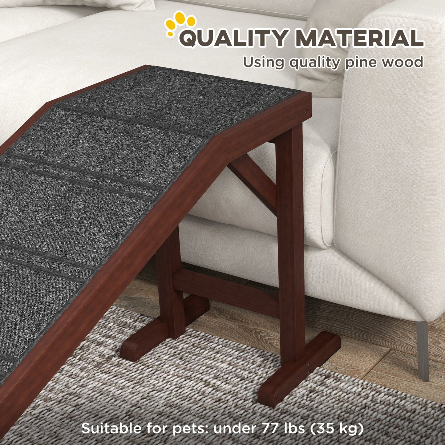 Pet Ramp for Dogs Cats  Non-Slip Carpet Top Platform - Brown & Grey