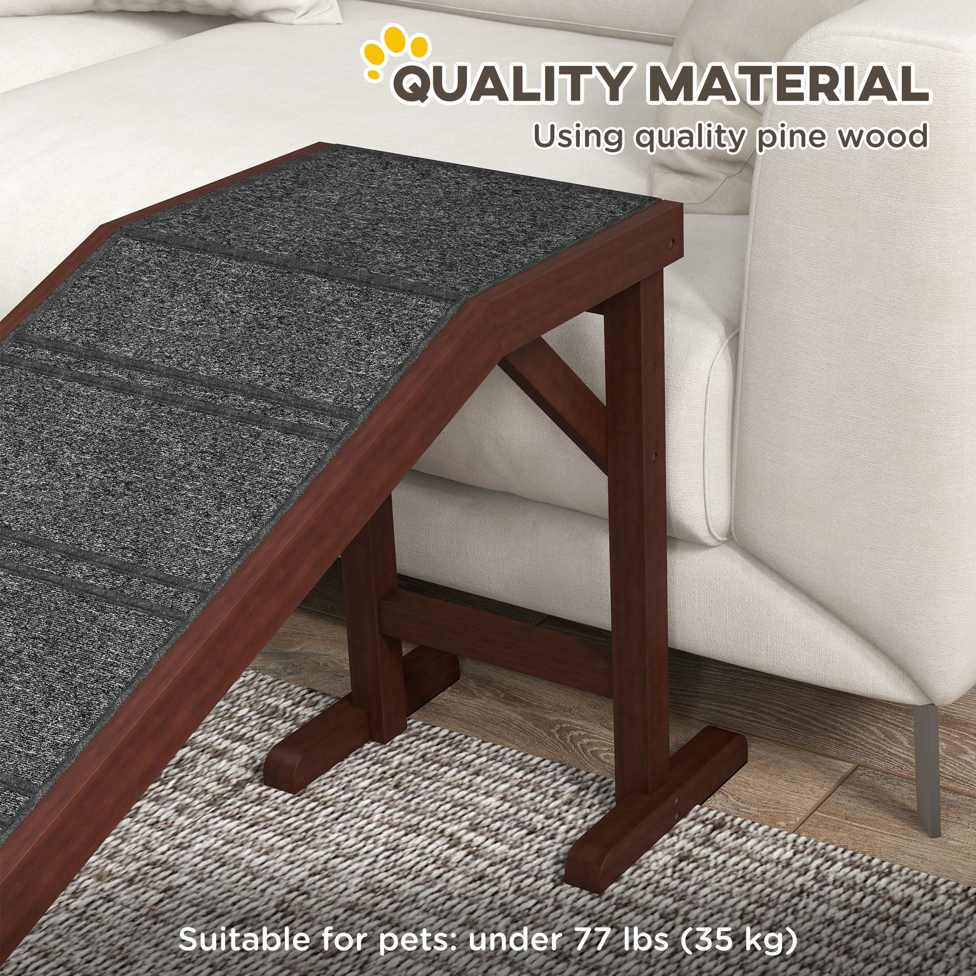 Pet Ramp for Dogs Cats  Non-Slip Carpet Top Platform - Brown & Grey