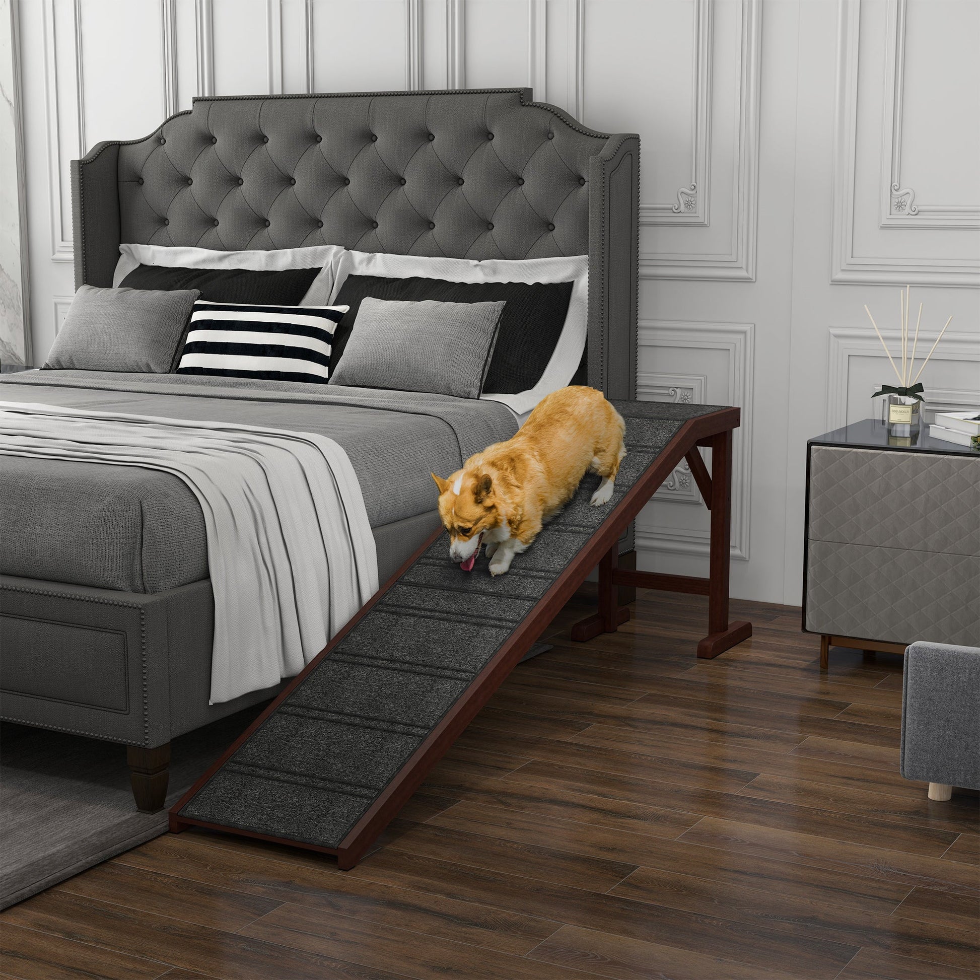Pet Ramp for Dogs Cats  Non-Slip Carpet Top Platform - Brown & Grey