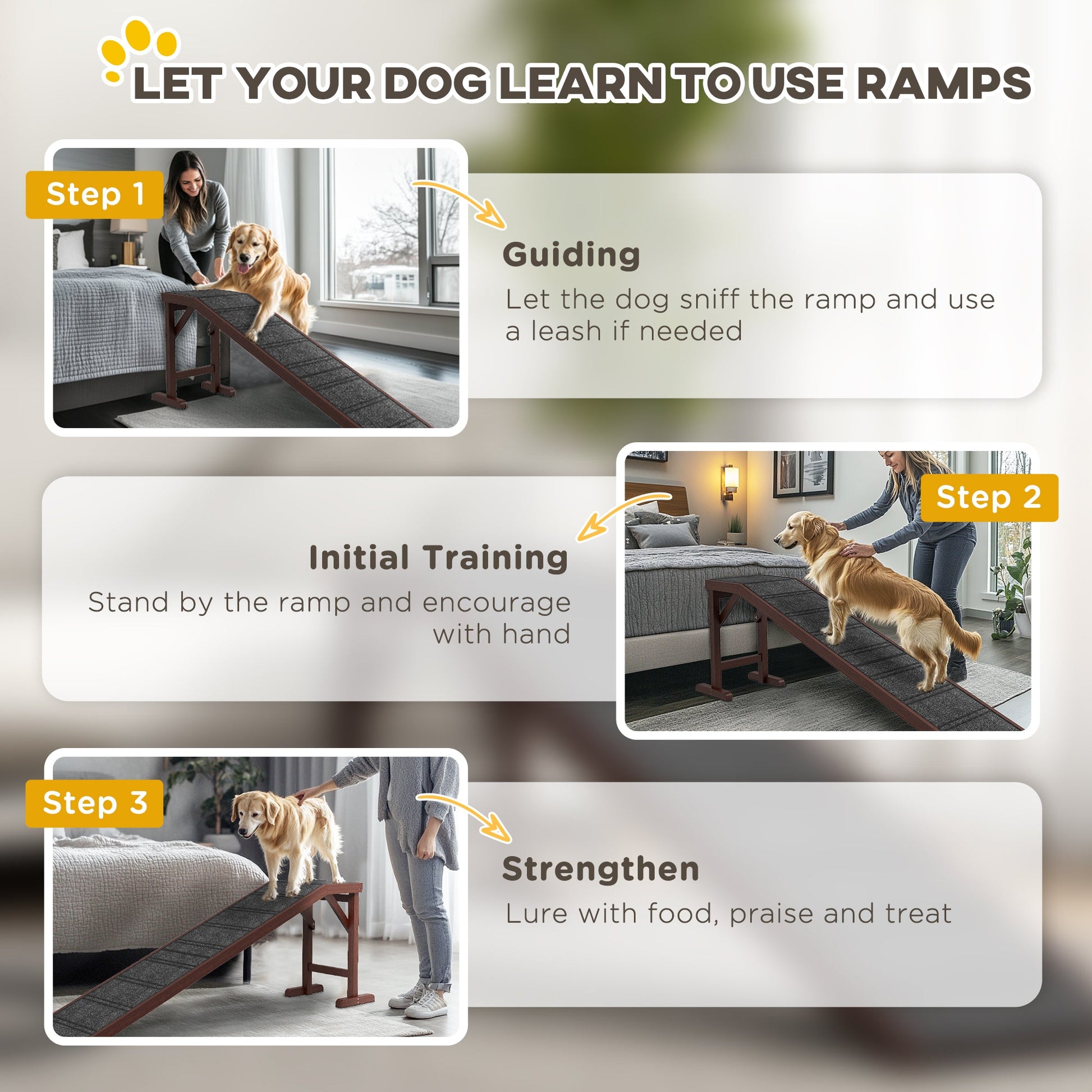 Pet Ramp for Dogs Cats  Non-Slip Carpet Top Platform - Brown & Grey