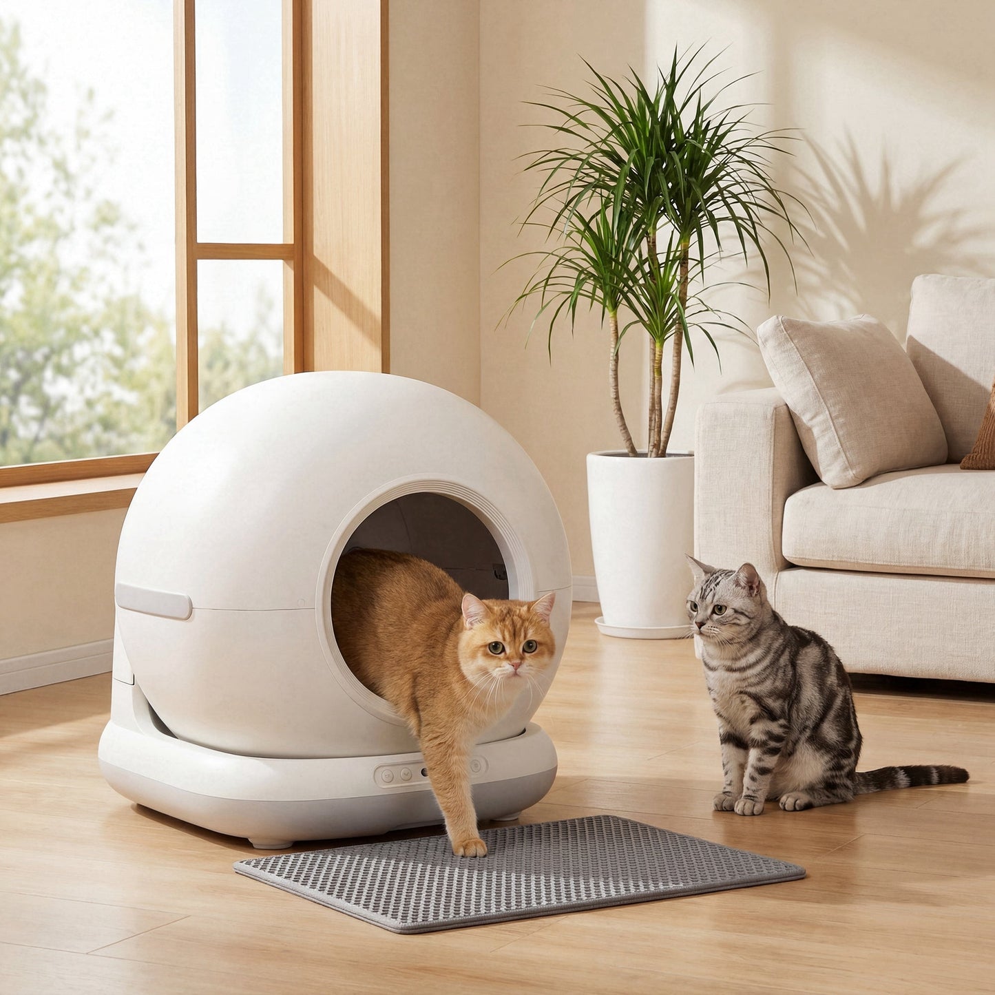 Self Cleaning Cat Litter Tray, App Control, 72L Extra Large Automatic Cat Litter Box for Multiple Cats, Anti-Pinch, Odor & Noise Control, Deodorant Gel, Litter Mat, 1 Roll Rubbish Bag