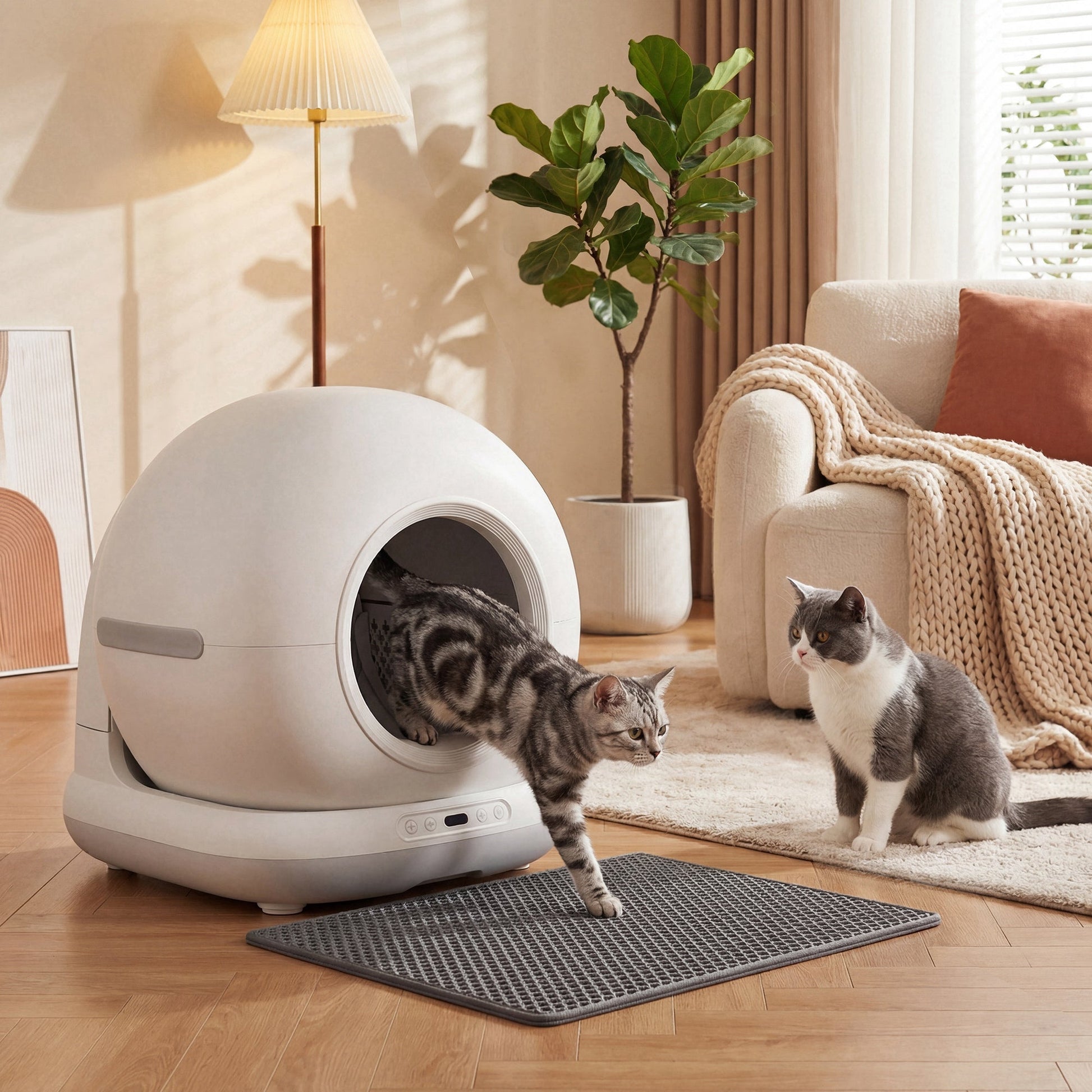 Self Cleaning Cat Litter Tray, App Control, 72L Extra Large Automatic Cat Litter Box for Multiple Cats, Anti-Pinch, Odor & Noise Control, Deodorant Gel, Litter Mat, 1 Roll Rubbish Bag