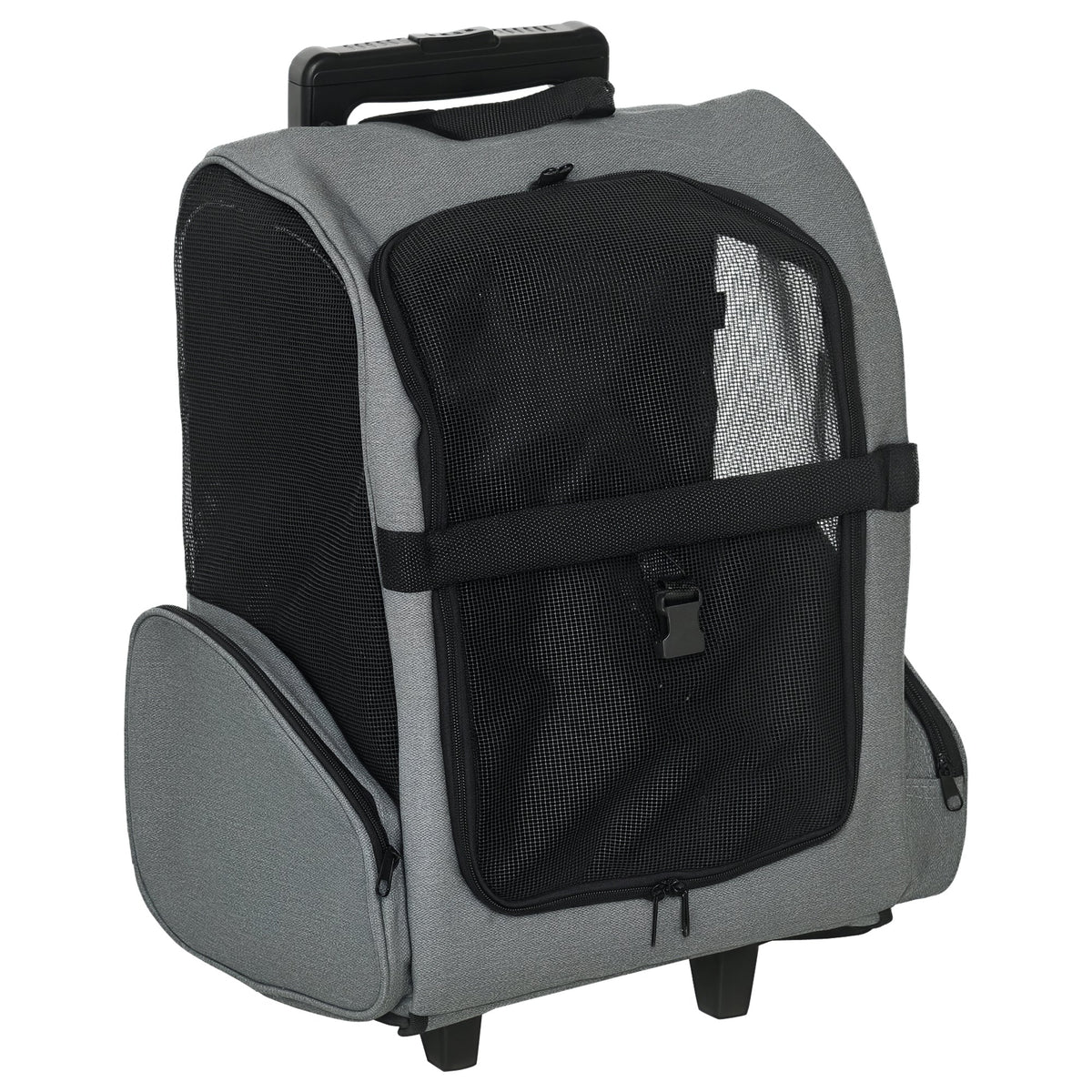 Pet Travel Backpack Bag Cat Puppy Dog Carrier w/ Trolley and Telescopic Handle Portable Stroller Wheel Luggage Bag (Grey)