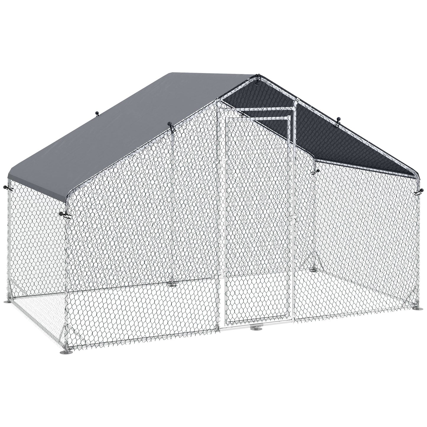 Chicken Run Galvanised Walk-in Chicken Coop Hen Poultry House Cage Rabbit Hutch Pet Playpen Garden w/ Water-Resist Cover, 3 x 1.7 x 1.9m