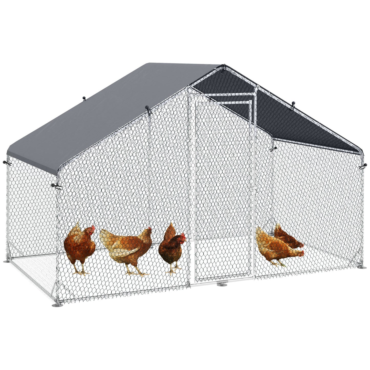 Chicken Run Galvanised Walk-in Chicken Coop Hen Poultry House Cage Rabbit Hutch Pet Playpen Garden w/ Water-Resist Cover, 3 x 1.7 x 1.9m