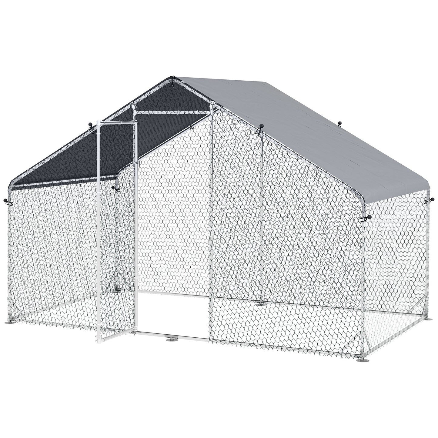 Chicken Run Galvanised Walk-in Chicken Coop Hen Poultry House Cage Rabbit Hutch Pet Playpen Garden w/ Water-Resist Cover, 3 x 1.7 x 1.9m