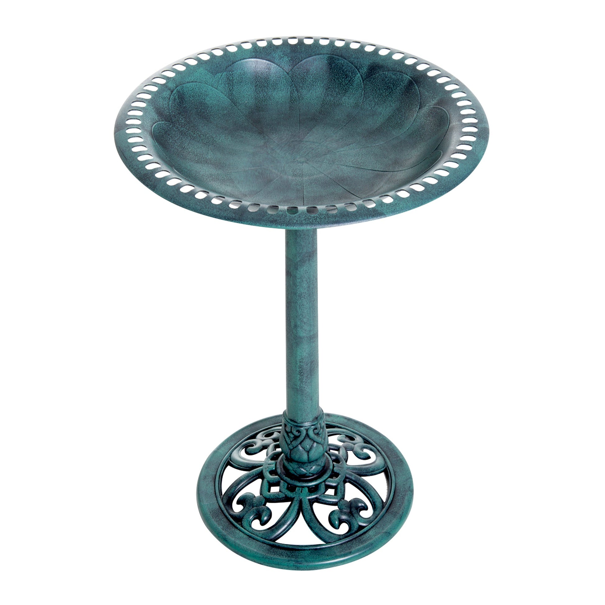 50cm Bird Bath for Garden, Outdoor Birdbath Stand, Decorative Bird Drinking Stand with Scallop-like Pattern, Time-Worn Finish, Green