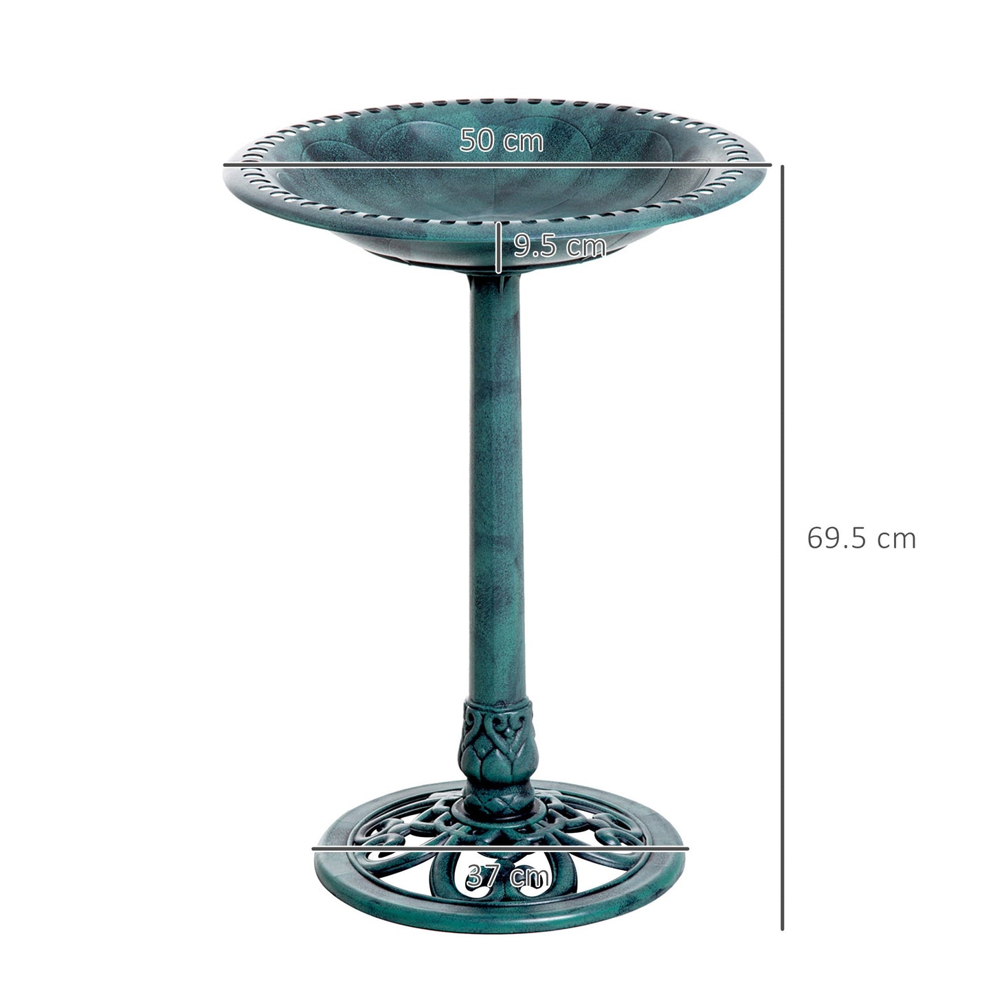 50cm Bird Bath for Garden, Outdoor Birdbath Stand, Decorative Bird Drinking Stand with Scallop-like Pattern, Time-Worn Finish, Green