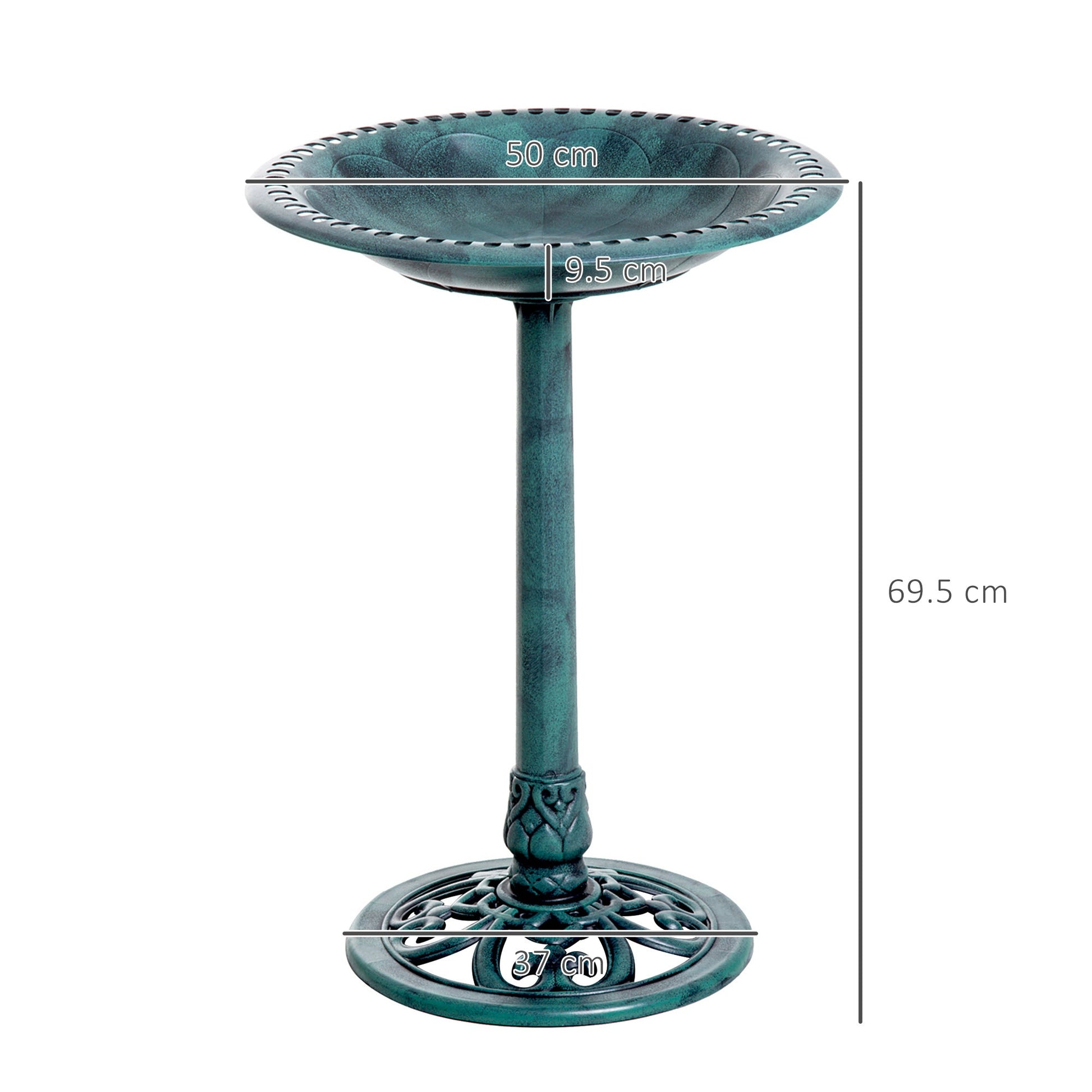 50cm Bird Bath for Garden, Outdoor Birdbath Stand, Decorative Bird Drinking Stand with Scallop-like Pattern, Time-Worn Finish, Green