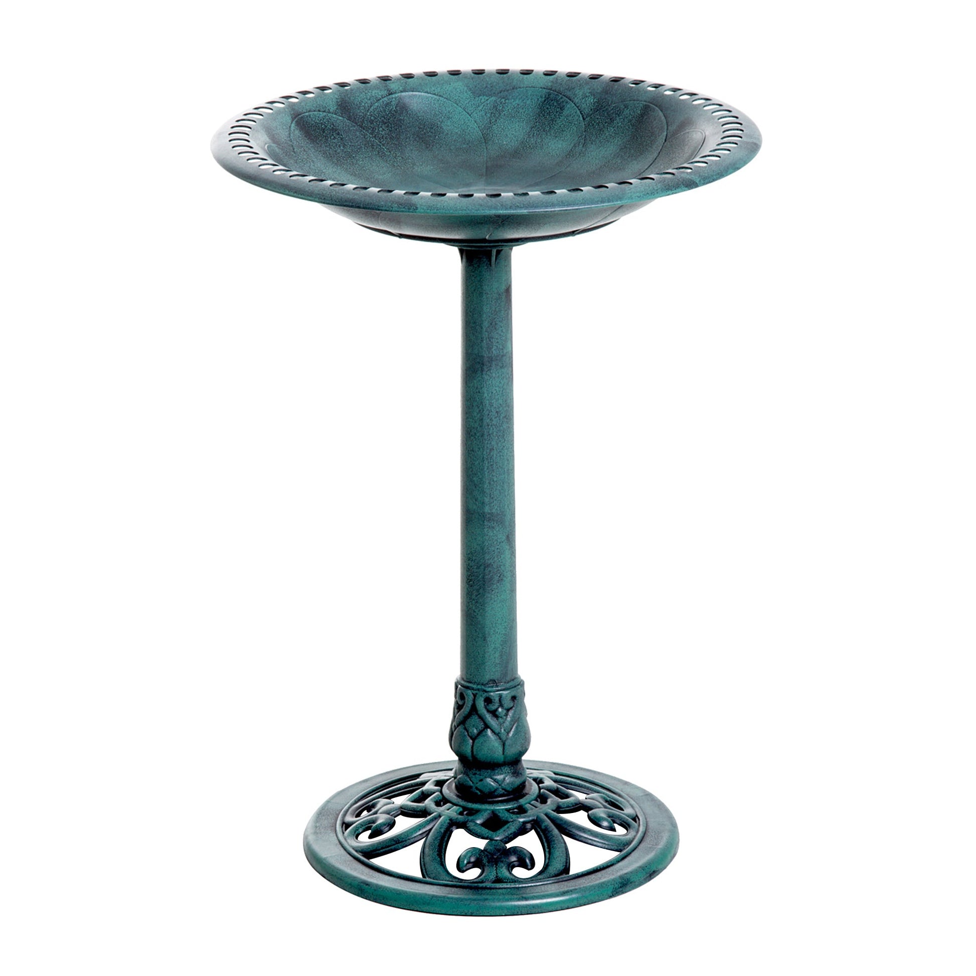 50cm Bird Bath for Garden, Outdoor Birdbath Stand, Decorative Bird Drinking Stand with Scallop-like Pattern, Time-Worn Finish, Green