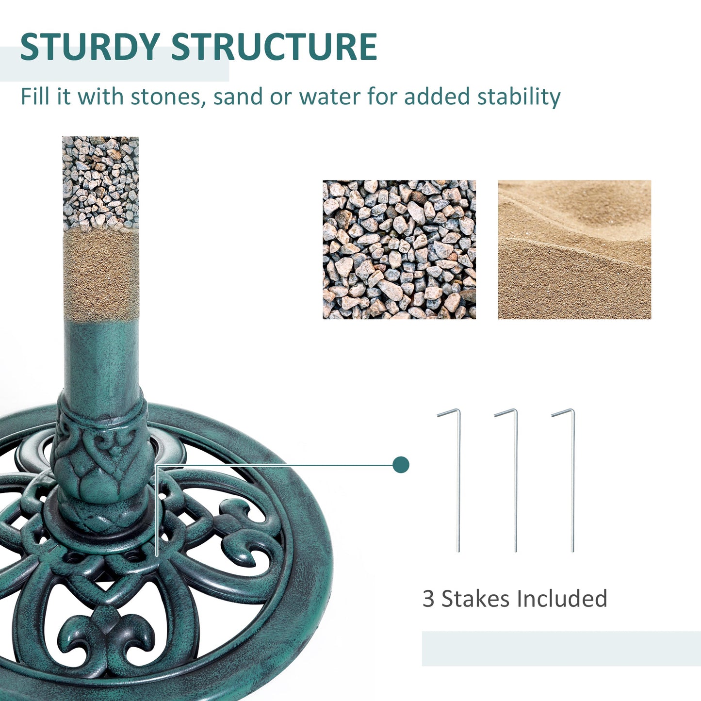 50cm Bird Bath for Garden, Outdoor Birdbath Stand, Decorative Bird Drinking Stand with Scallop-like Pattern, Time-Worn Finish, Green
