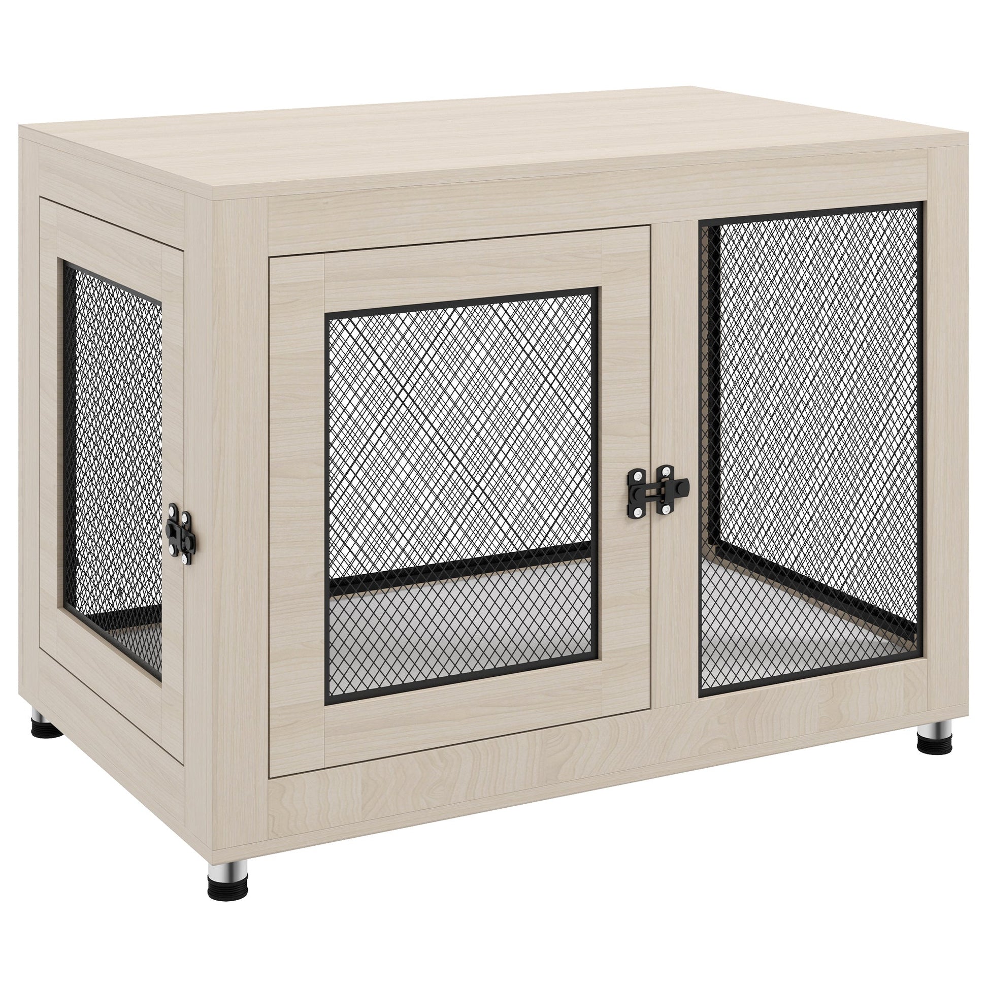 Dog Crate Furniture End Table w/ Soft Washable Cushion, Two Doors, Indoor Pet Kennel for Small Medium Large Dogs w/ Wire Mesh, Oak