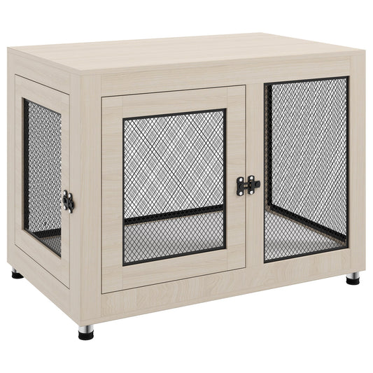 Dog Crate Furniture End Table w/ Soft Washable Cushion, Two Doors, Indoor Pet Kennel for Small Medium Large Dogs w/ Wire Mesh, Oak