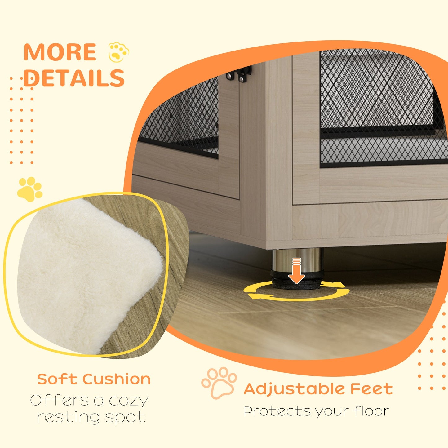 Dog Crate Furniture End Table w/ Soft Washable Cushion, Two Doors, Indoor Pet Kennel for Small Medium Large Dogs w/ Wire Mesh, Oak