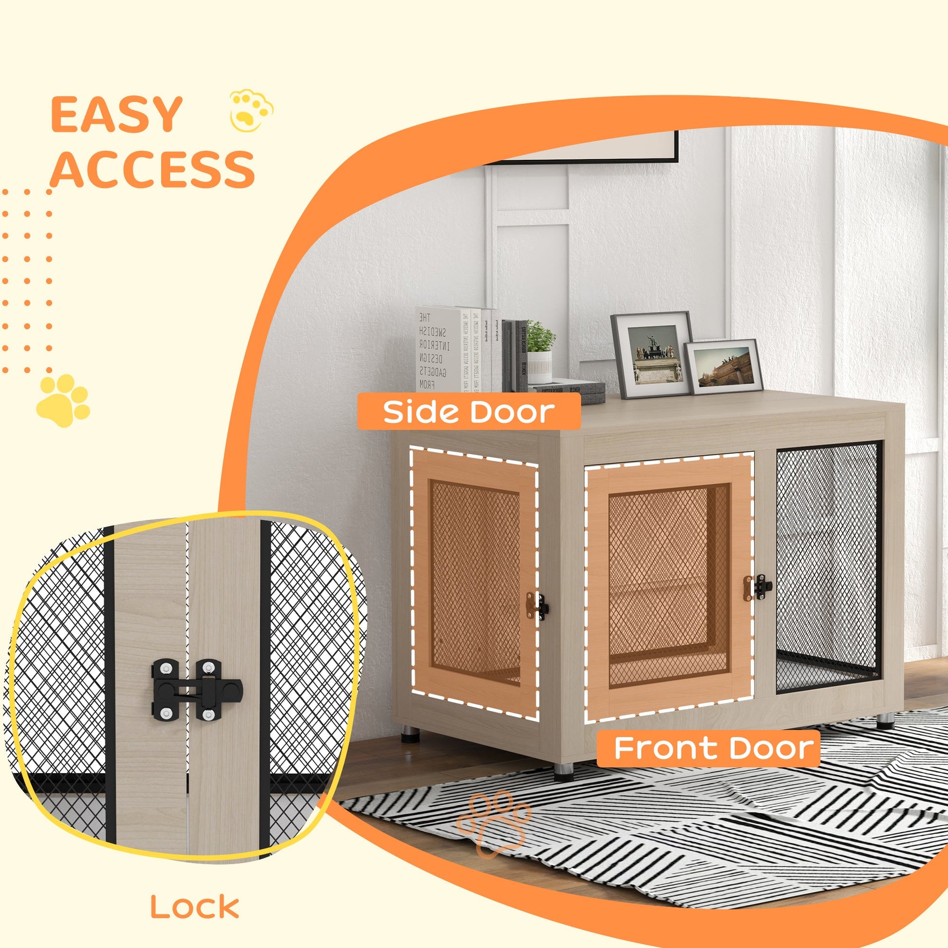Dog Crate Furniture End Table w/ Soft Washable Cushion, Two Doors, Indoor Pet Kennel for Small Medium Large Dogs w/ Wire Mesh, Oak