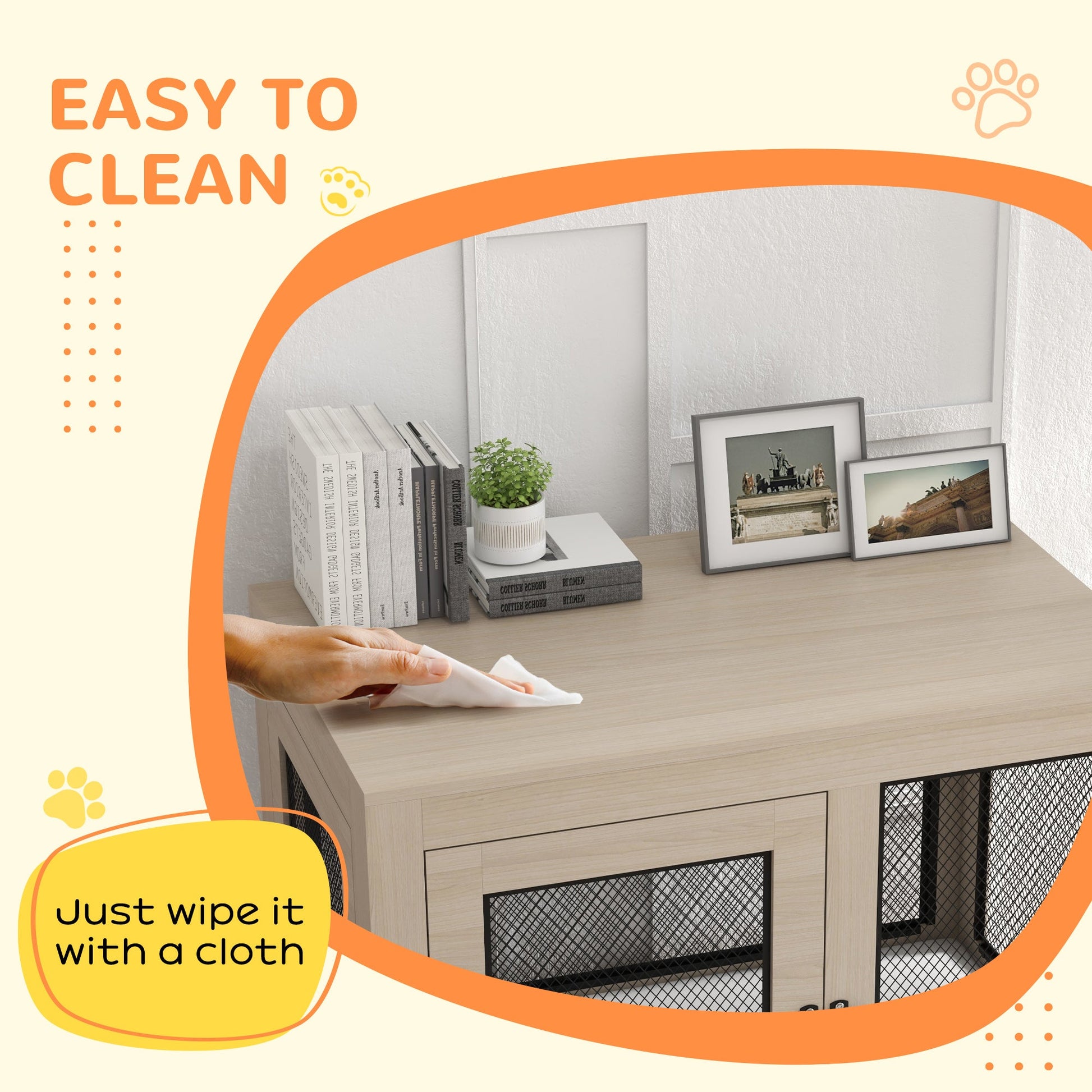Dog Crate Furniture End Table w/ Soft Washable Cushion, Two Doors, Indoor Pet Kennel for Small Medium Large Dogs w/ Wire Mesh, Oak