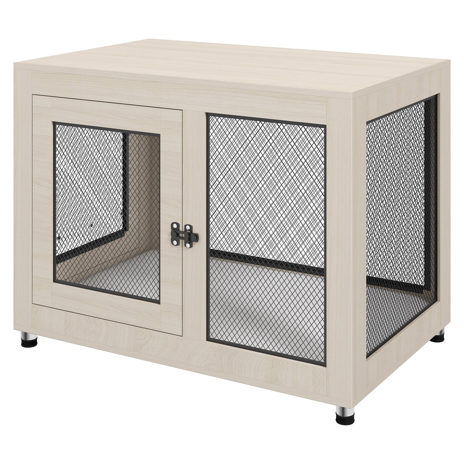 Dog Crate Furniture End Table w/ Soft Washable Cushion, Two Doors, Indoor Pet Kennel for Small Medium Large Dogs w/ Wire Mesh, Oak
