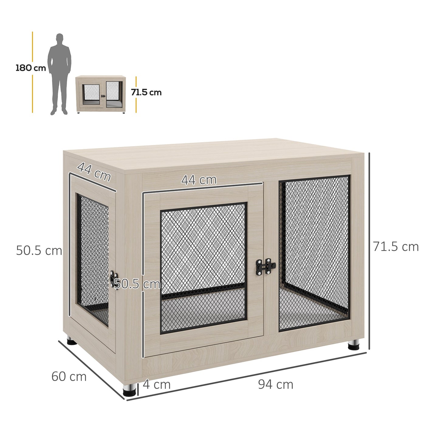 Dog Crate Furniture End Table w/ Soft Washable Cushion, Two Doors, Indoor Pet Kennel for Small Medium Large Dogs w/ Wire Mesh, Oak