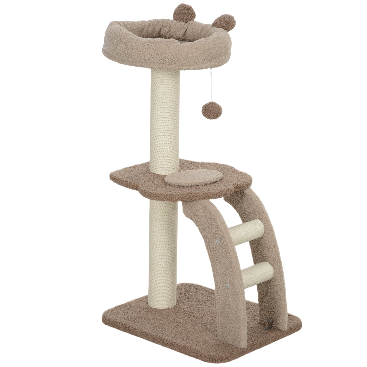 Cat Tree for Indoor Cats, 88cm Cat Tower with Sisal Scratching Post, Hanging Ball, Large Cat Perch, Stairs, Cat Activity Centre for Kitten, Brown