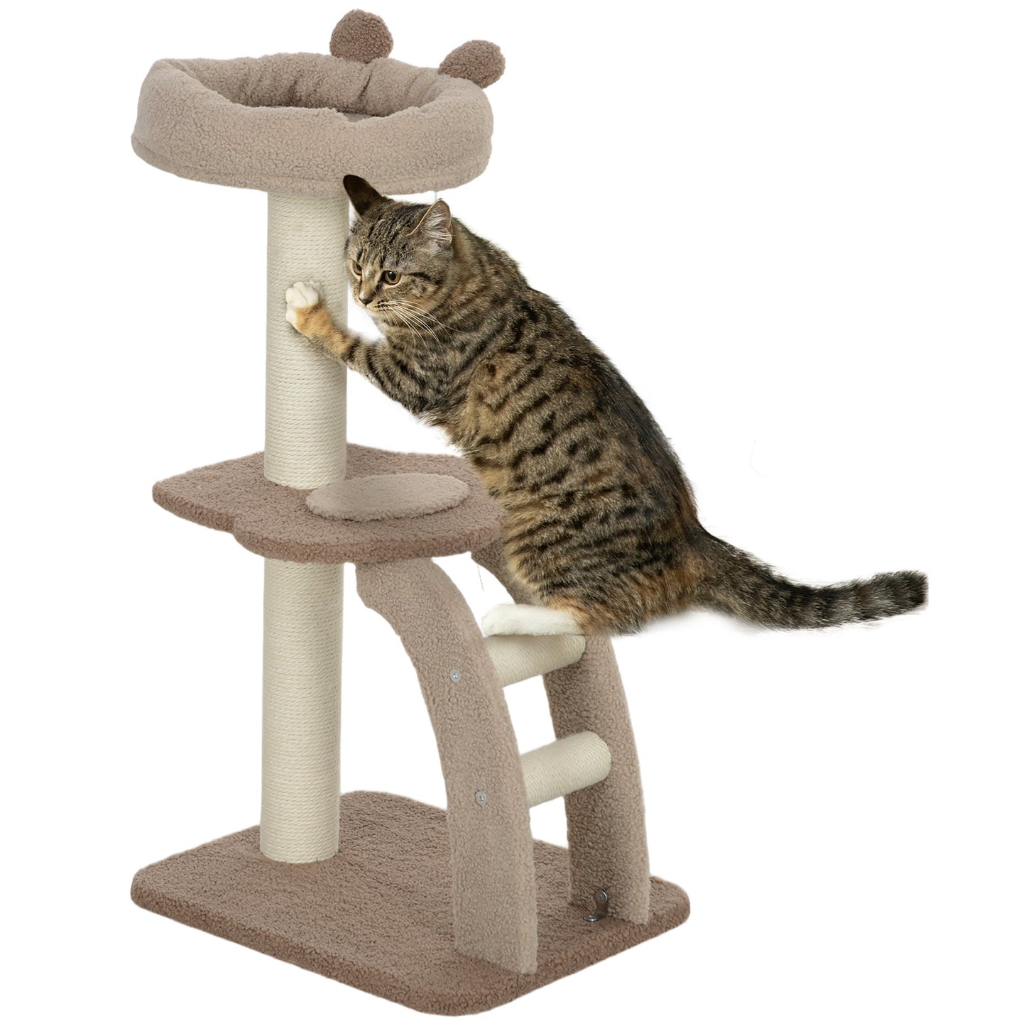 Cat Tree for Indoor Cats, 88cm Cat Tower with Sisal Scratching Post, Hanging Ball, Large Cat Perch, Stairs, Cat Activity Centre for Kitten, Brown