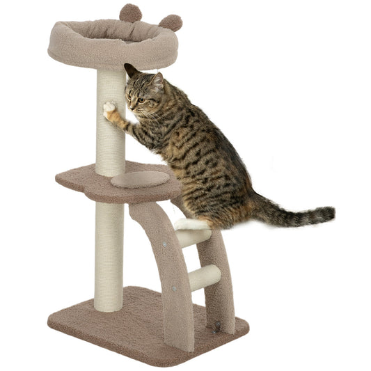Cat Tree for Indoor Cats, 88cm Cat Tower with Sisal Scratching Post, Hanging Ball, Large Cat Perch, Stairs, Cat Activity Centre for Kitten, Brown