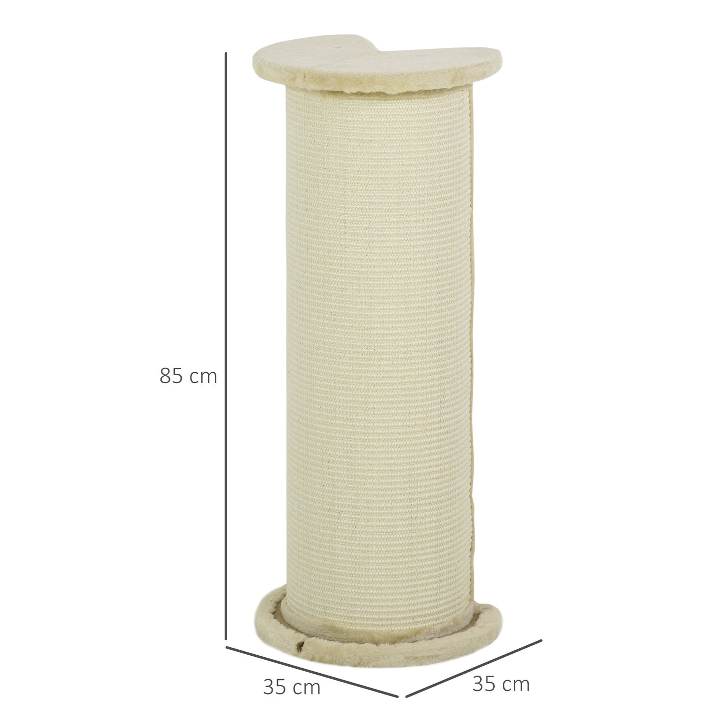 85cm Tall Cat Scratching Post w/ Sisal Rope, Covered in Soft Plush, Anti-Tip for Indoor Corners, Cabinet Corners, Sofa Corners - Beige