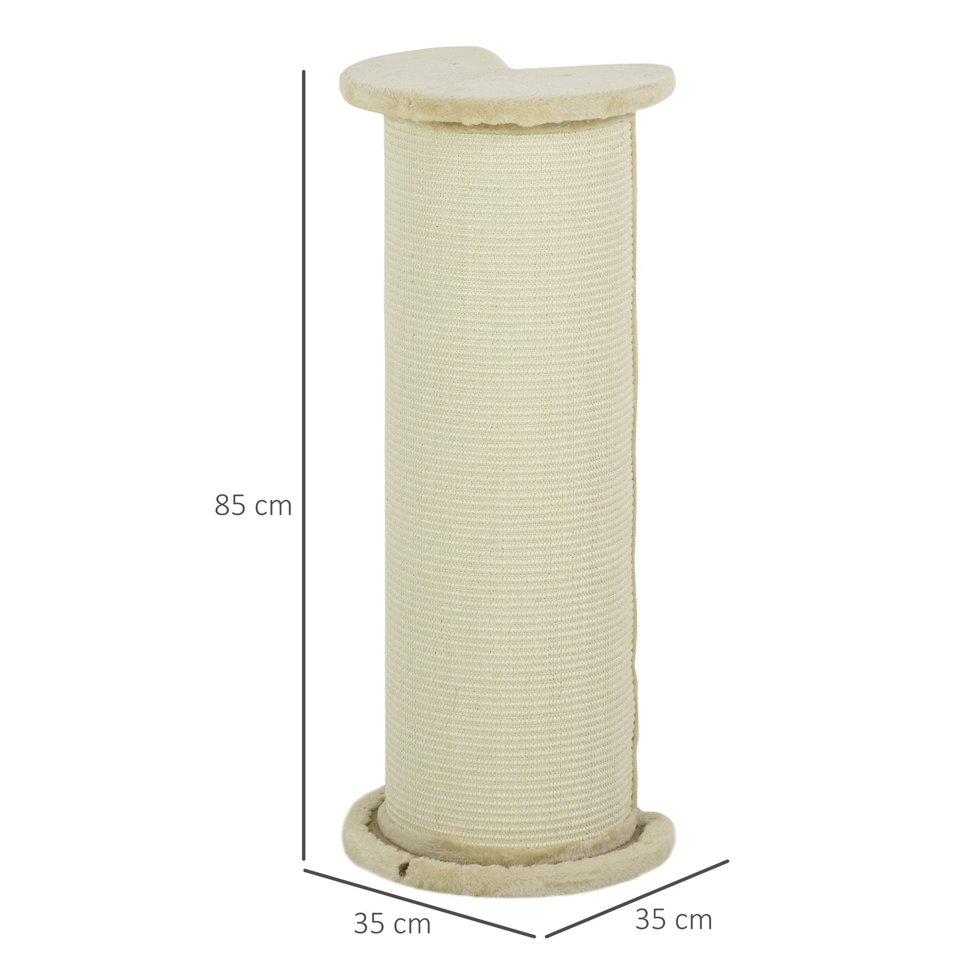 85cm Tall Cat Scratching Post w/ Sisal Rope, Covered in Soft Plush, Anti-Tip for Indoor Corners, Cabinet Corners, Sofa Corners - Beige