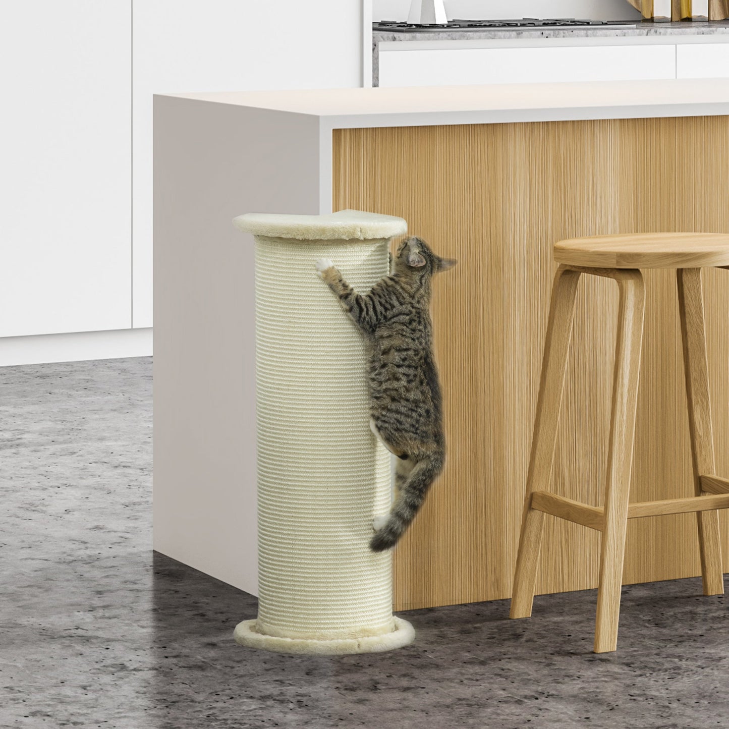85cm Tall Cat Scratching Post w/ Sisal Rope, Covered in Soft Plush, Anti-Tip for Indoor Corners, Cabinet Corners, Sofa Corners - Beige
