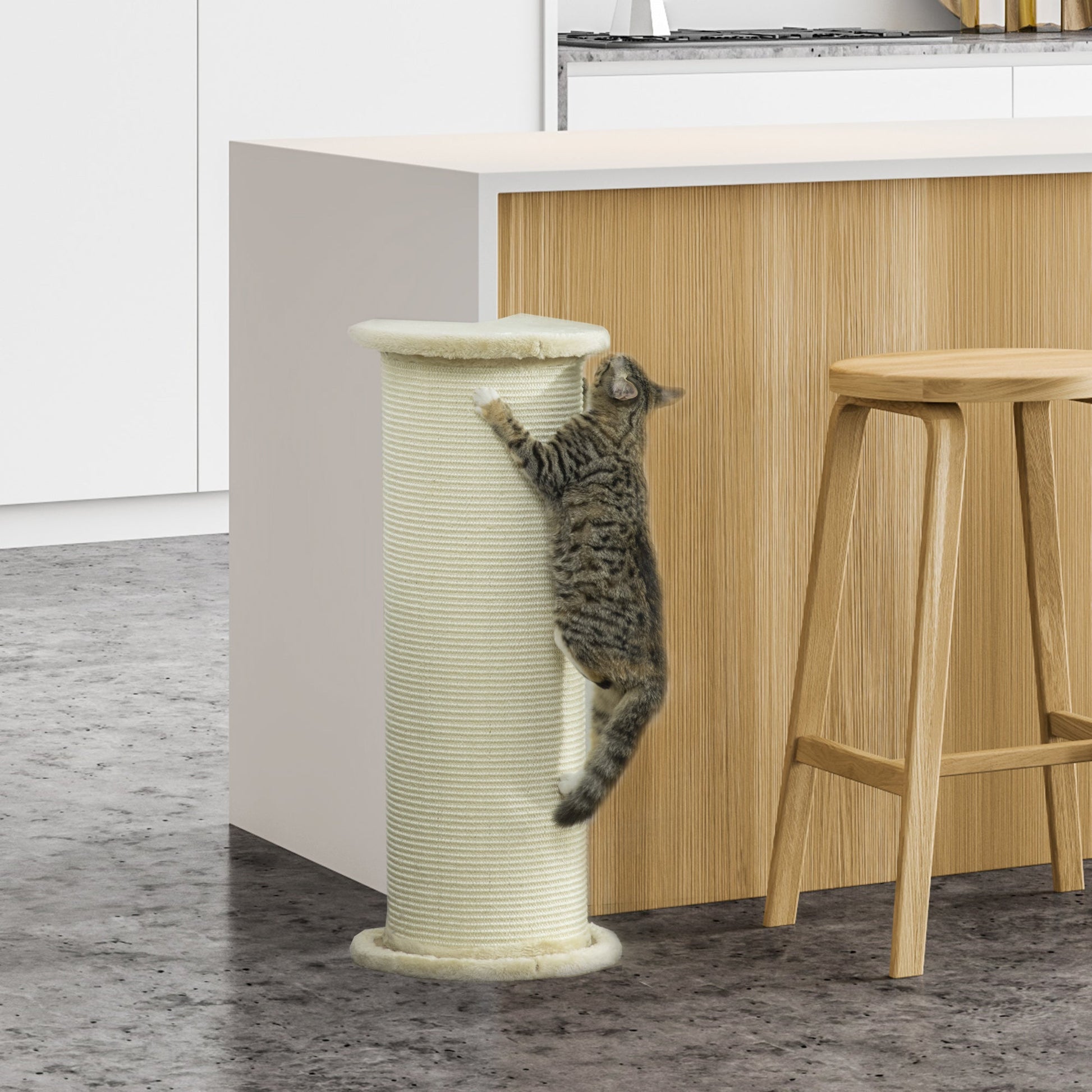 85cm Tall Cat Scratching Post w/ Sisal Rope, Covered in Soft Plush, Anti-Tip for Indoor Corners, Cabinet Corners, Sofa Corners - Beige