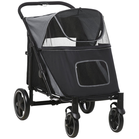 Dog Stroller Pet Pram Dog Pushchair Buggy with Adjustable Canopy for Medium and Large Breeds, Black