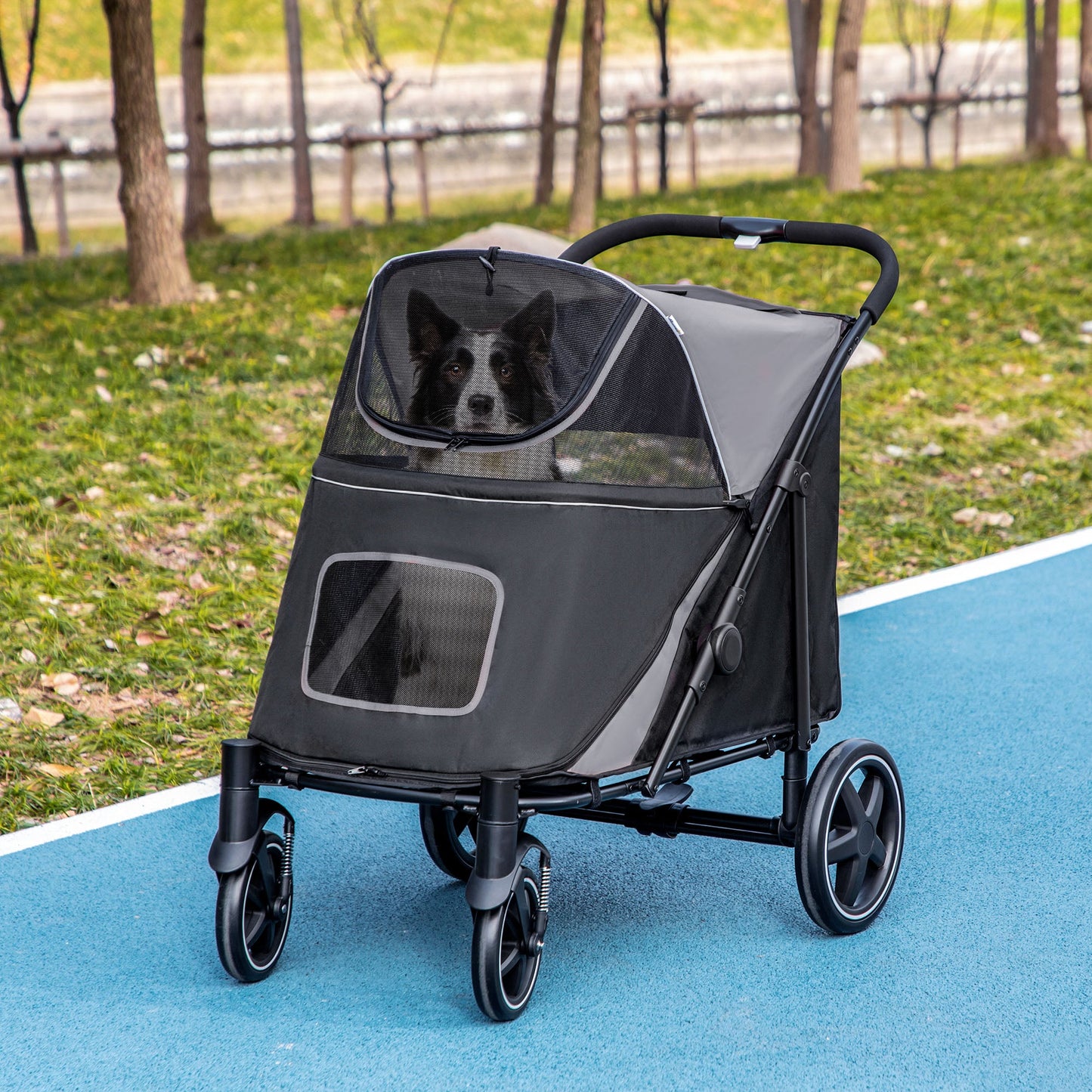 Dog Stroller Pet Pram Dog Pushchair Buggy with Adjustable Canopy for Medium and Large Breeds, Black