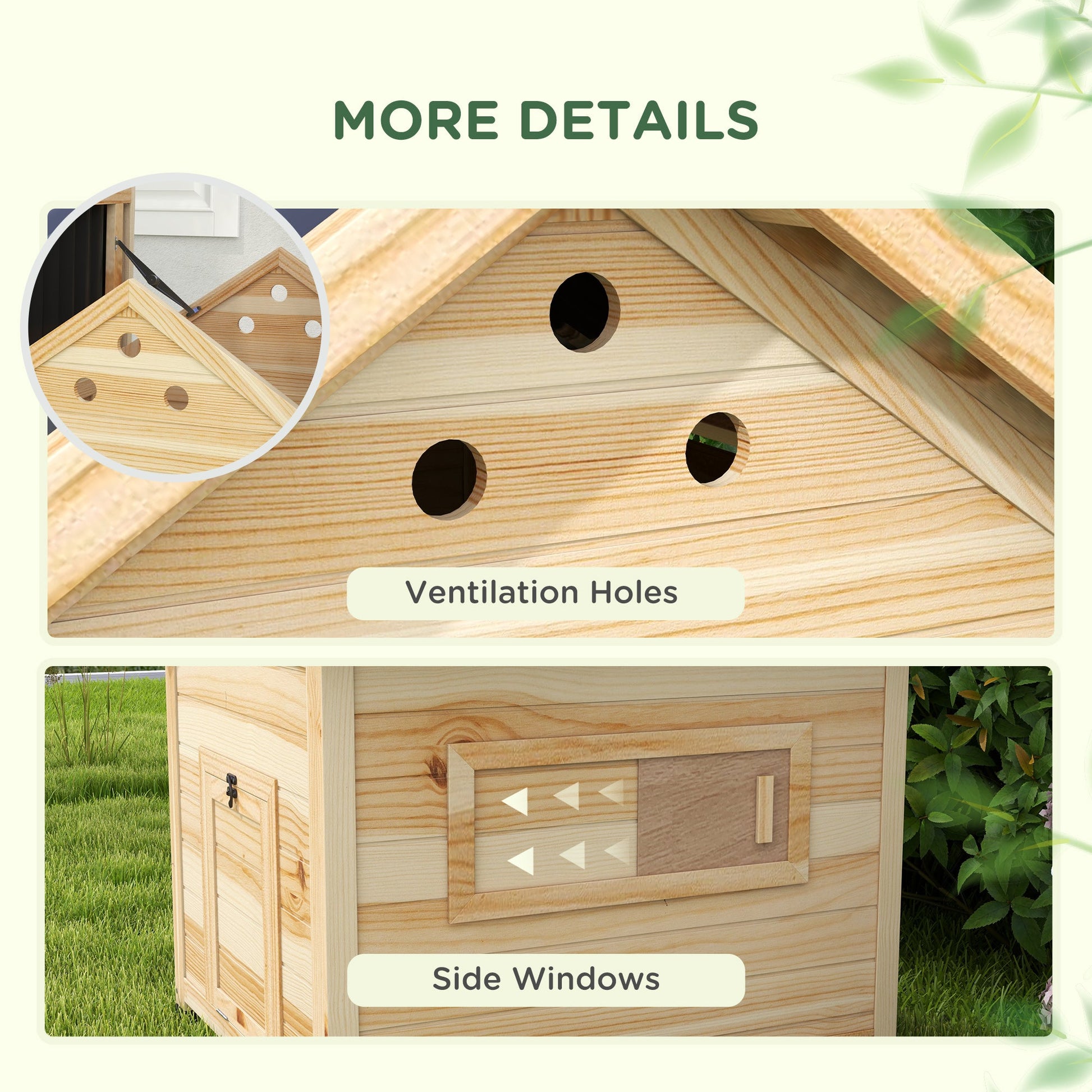 Wooden Duck House, Raised Chicken Coop with Double Doors, Poultry Coop with Openable Roof, Ventilation Holes, Removable Base, Natural Wood Finish