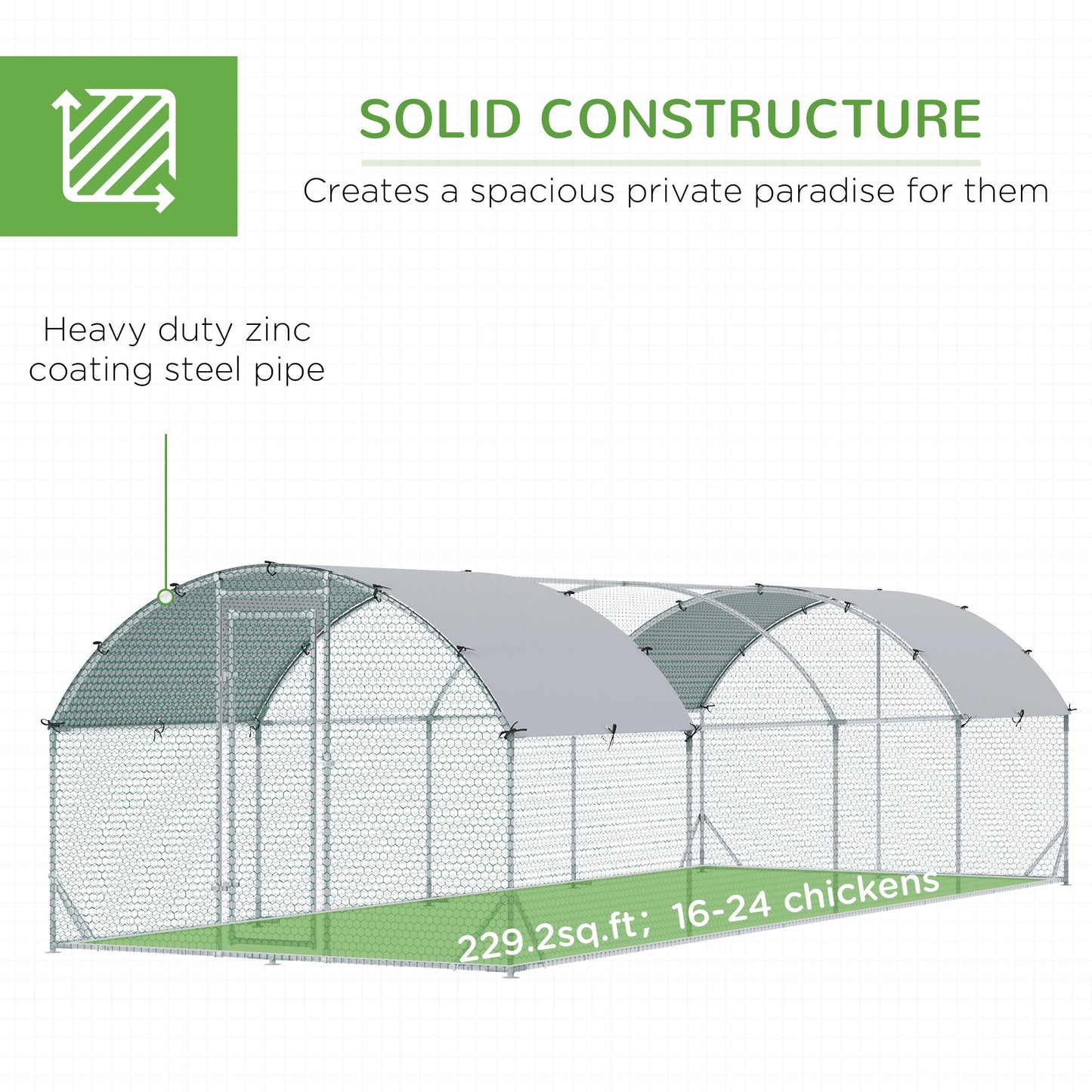 Walk In Chicken Run Galvanised Chicken Coop Hen Poultry House Cage Pet Playpen Garden with Two Water-Resist Covers, 7.6 x 2.8 x 2m