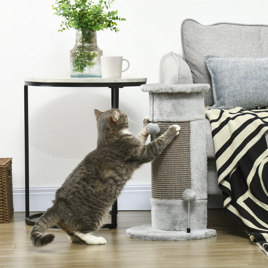 58cm Cat Scratching Post for Corner Wall, Claw Scratcher, with Smooth Plush, Sisal Rope, Toy Balls, Stable Base - Grey