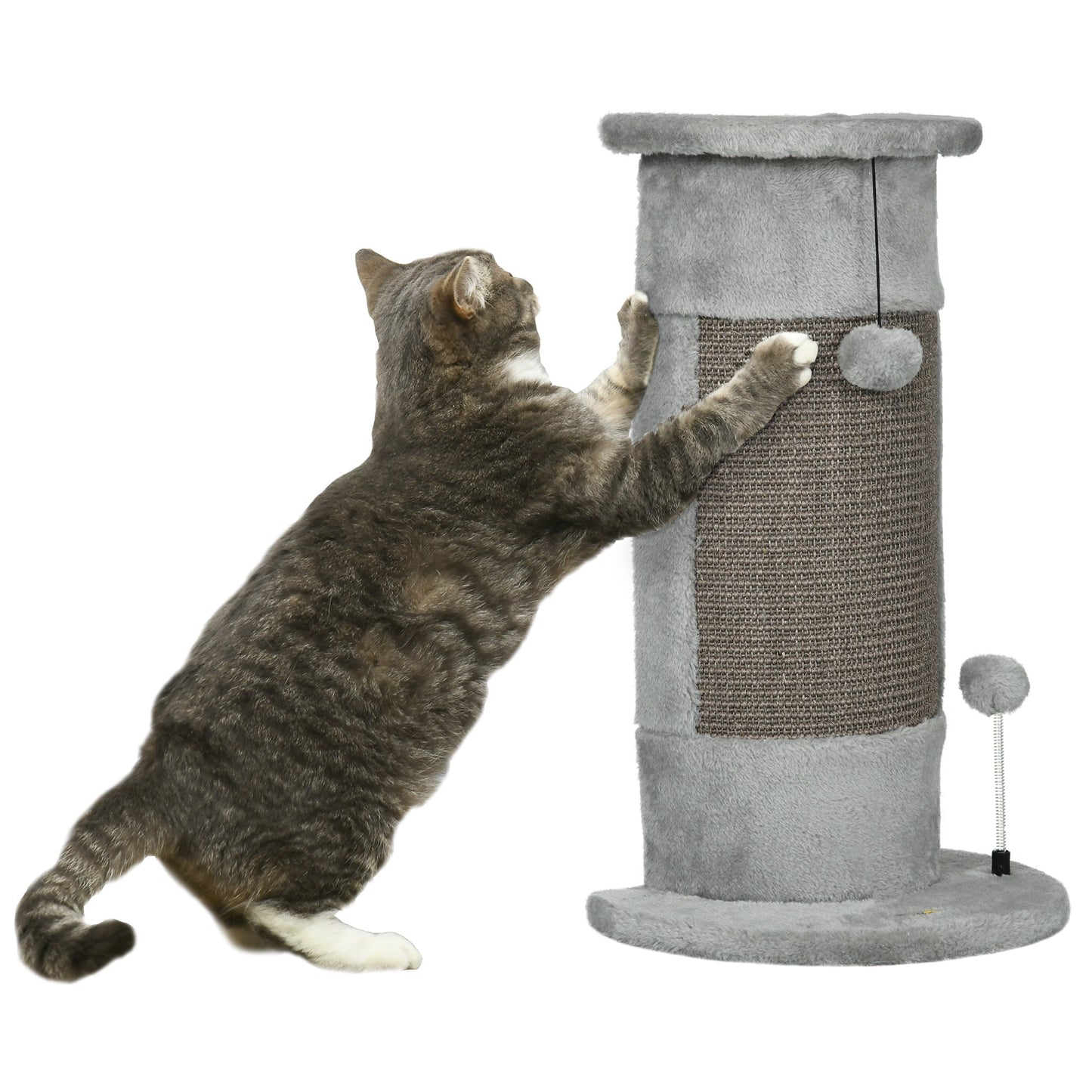 58cm Cat Scratching Post for Corner Wall, Claw Scratcher, with Smooth Plush, Sisal Rope, Toy Balls, Stable Base - Grey