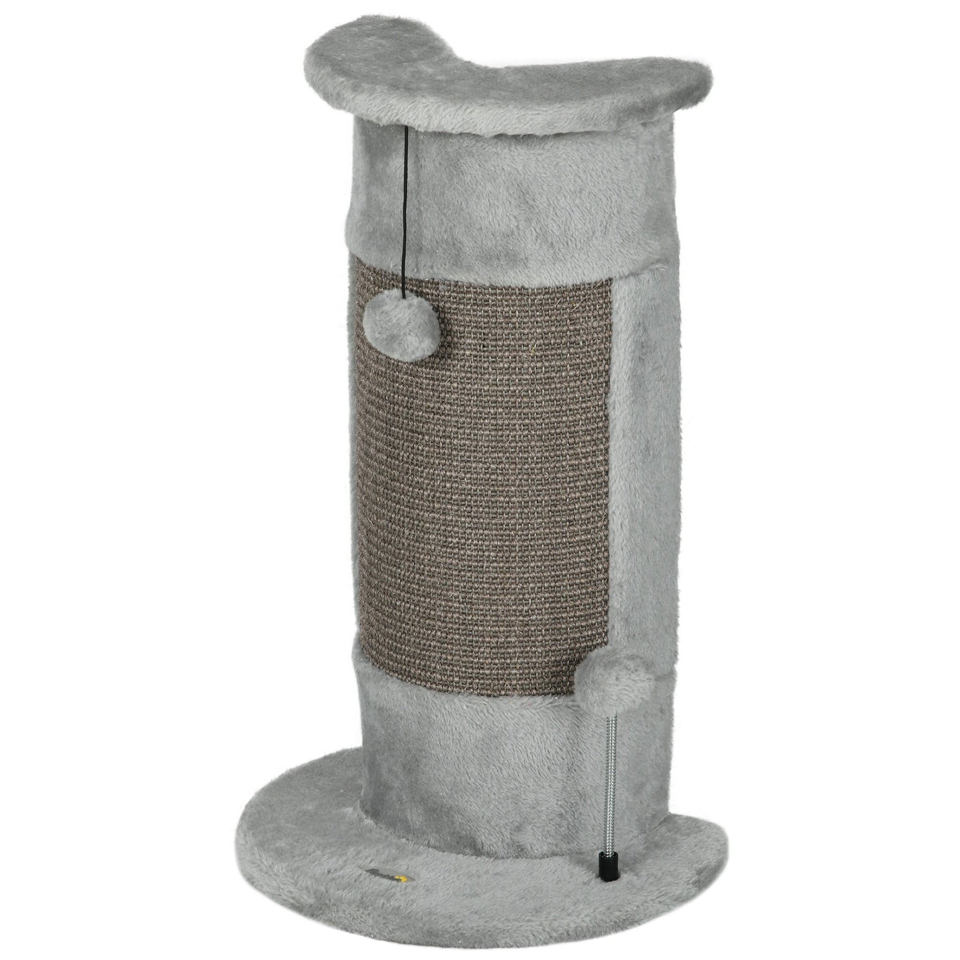 58cm Cat Scratching Post for Corner Wall, Claw Scratcher, with Smooth Plush, Sisal Rope, Toy Balls, Stable Base - Grey